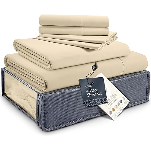 Silky Soft Twin XL Sheet Set - Luxury 4 Piece Bed Sheets for Twin XL Size Bed, Secure-Fit Deep Pocket Sheets with Elastic, Breathable Hotel Sheets and Pillowcase Set, Wrinkle Free Oeko-Tex Sheets