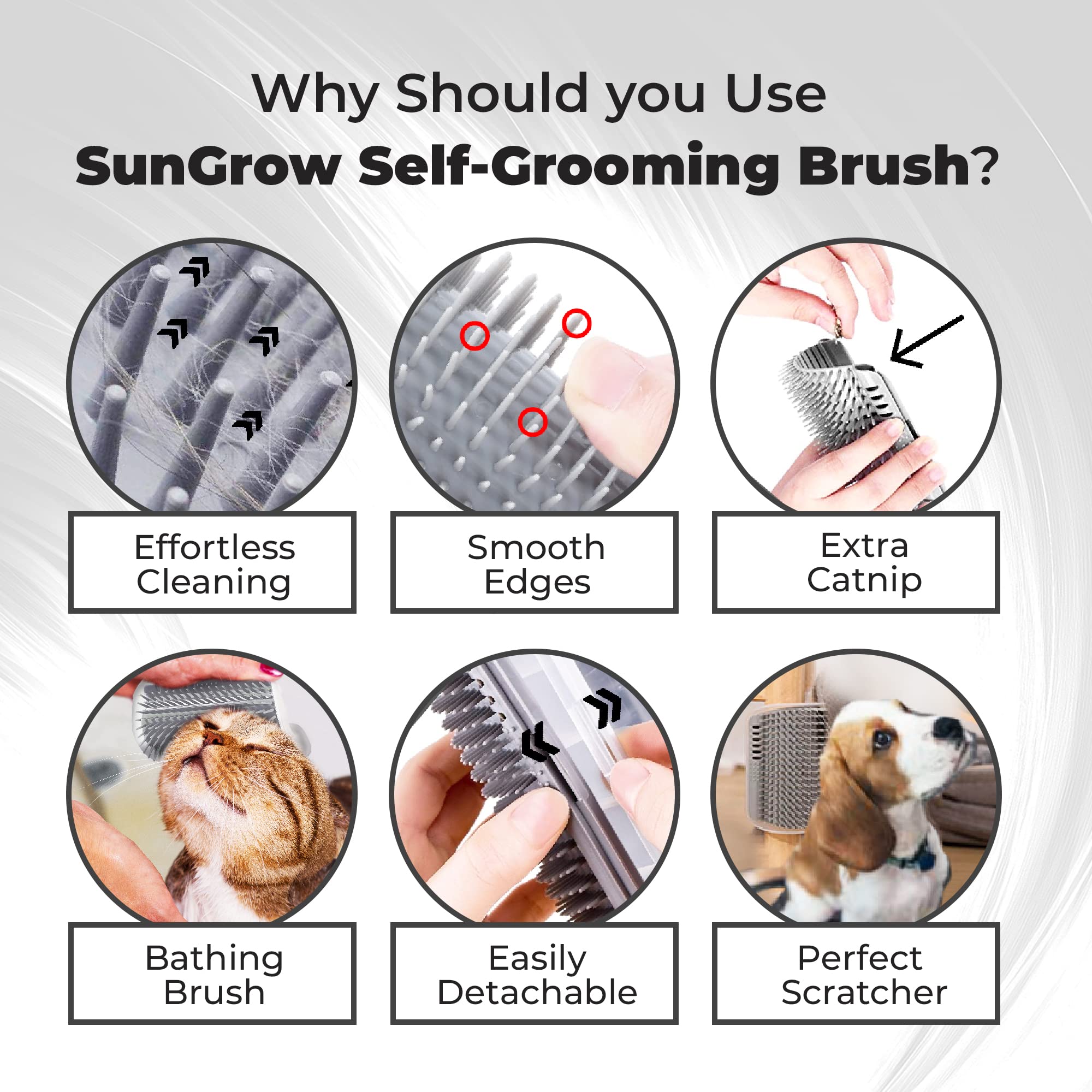 SunGrow Self-Grooming Brush for Cats, Light Gray Self Massager, Mountable to Corners and Flat Surfaces, Includes Brush, Catnip, Screws and Adhesive Tape, 1-pc - image 4