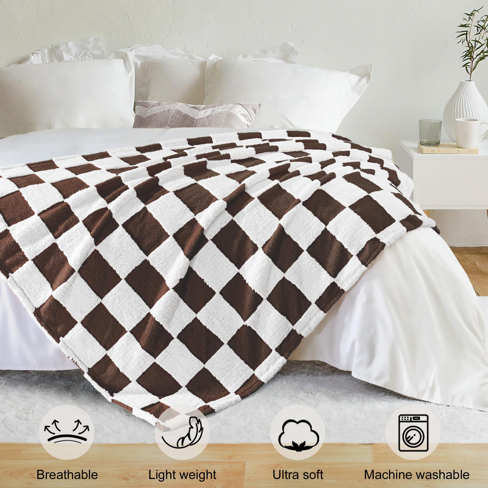 Exclusivo Mezcla Checkered Throw Blanket, Super Soft and Warm Fluffy Fleece Blanket for Couch Sofa, Bed, Cute Plaid Pattern - Image 2