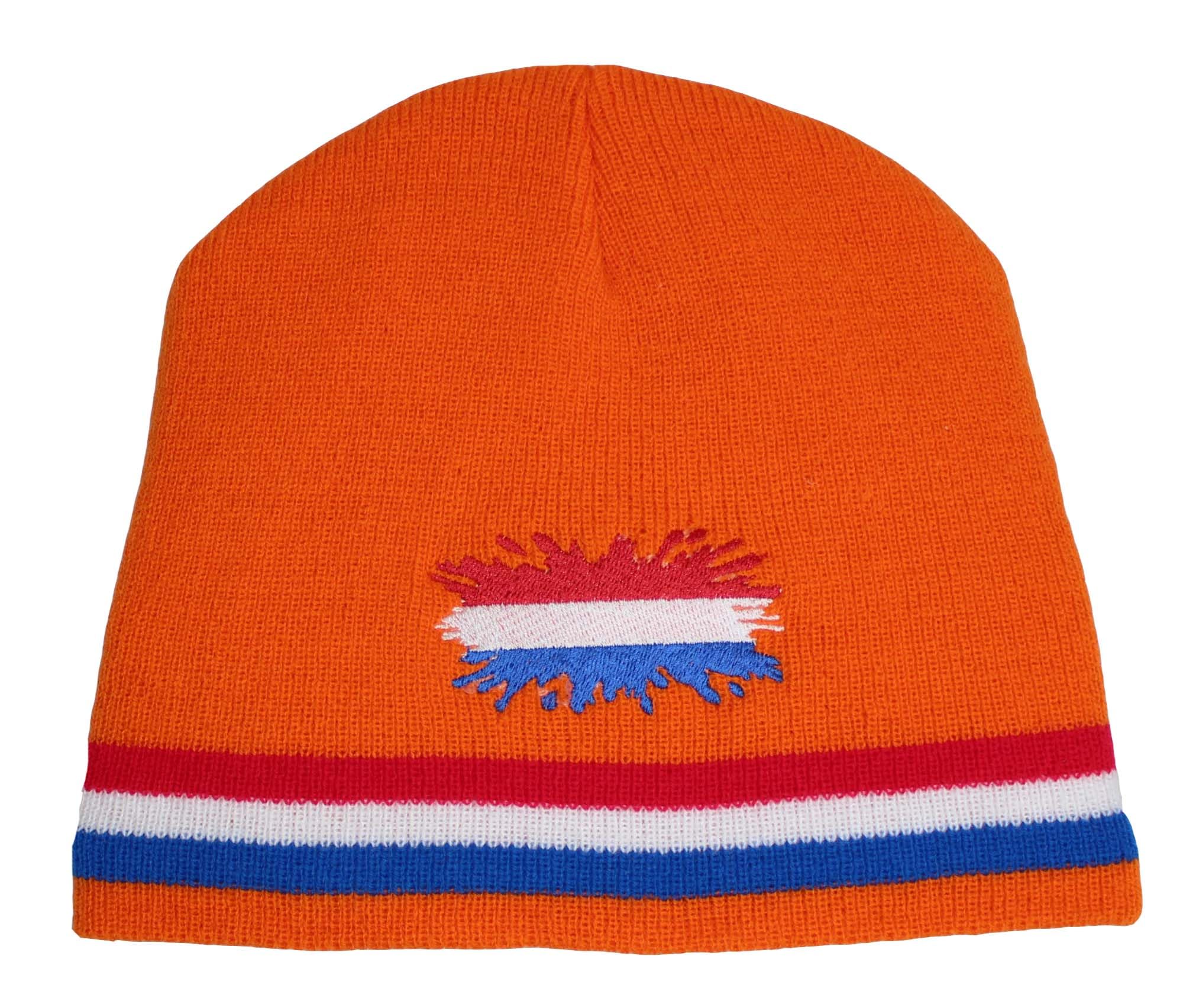 TeddyT's Netherlands Flag Orange Striped Embroidered Soft Rib Beanie Hat