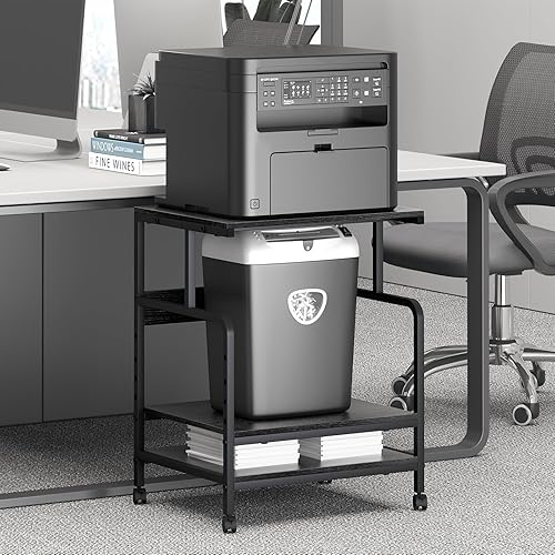 Miniatura 2 de Soporte de impresora grande con estante de almacenamiento, carrito de impresora de 23.6 pulgadas de ancho x 18.9 pulgadas de profundidad con ruedas,