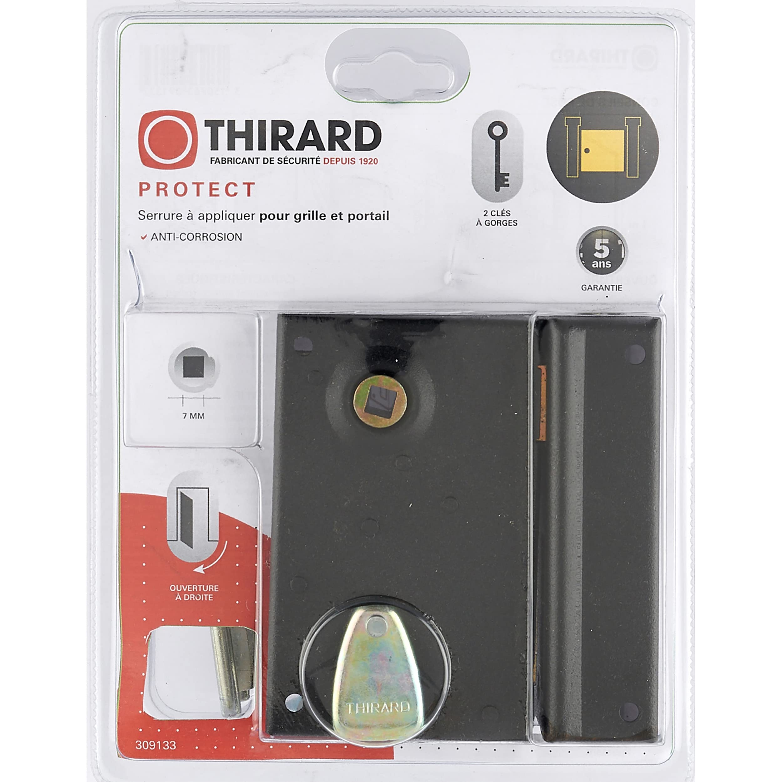 THIRARD Serrure en Applique, Portail, Droite, Axe 40 mm, 70 x 110 mm