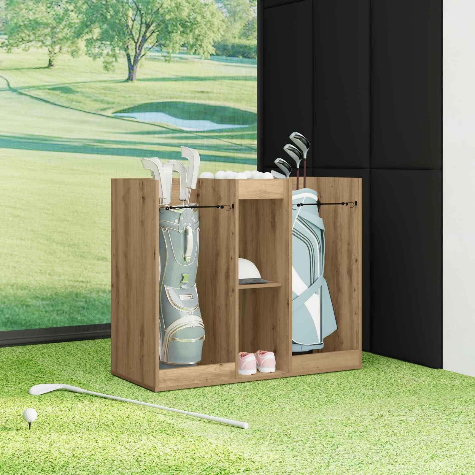 Gecheer Golf Schrank, Holz Golfschrank mit Regalen für Garage oder Haushalt, Artisan-Eiche 102 x 45 x 85,5 cm, freistehende Aufbewahrung für Golfzubehör und Utensilien