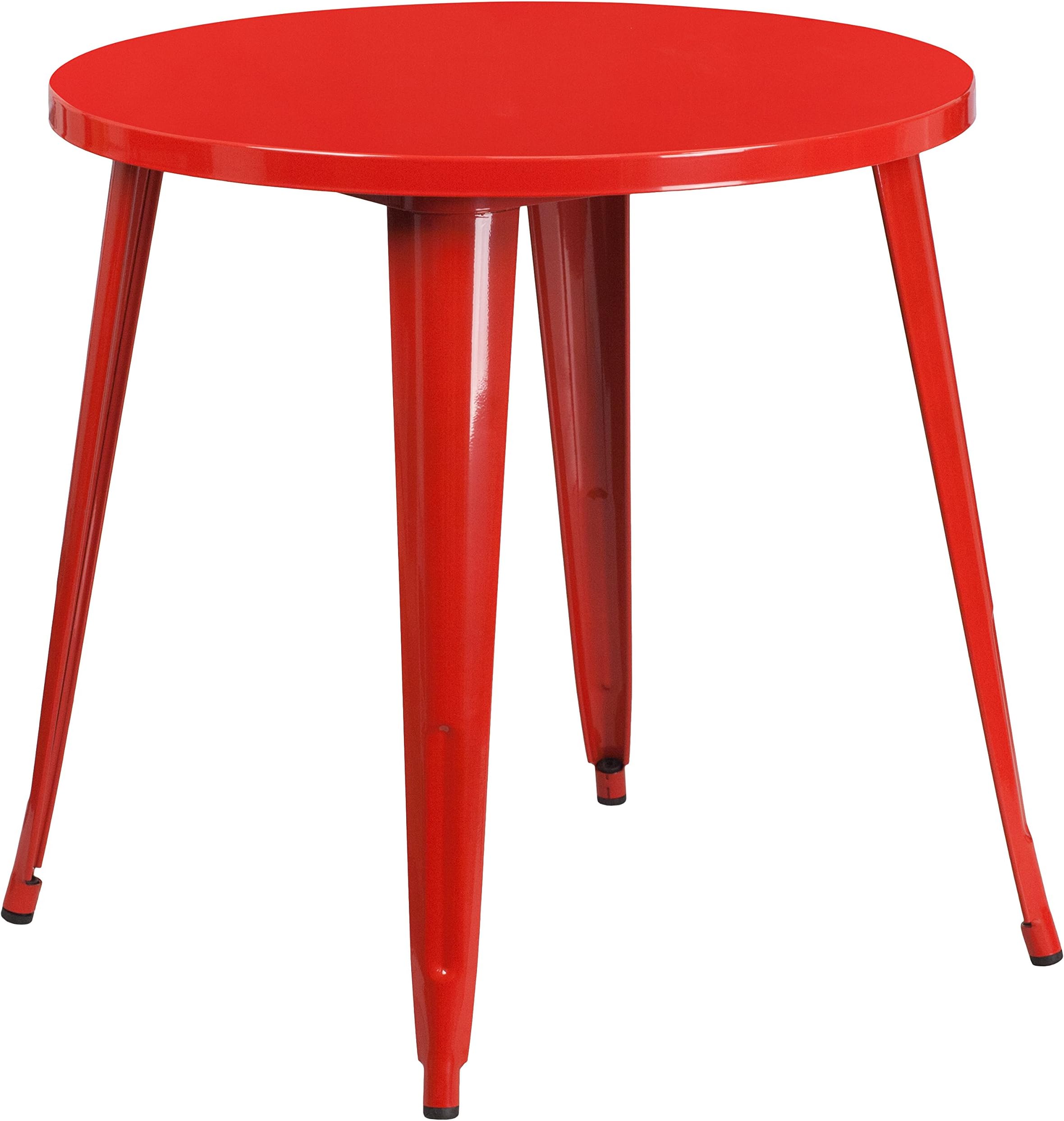 Flash Furniture Jeffrey Commercial Grade 30" Round Red Metal Indoor-Outdoor Table
