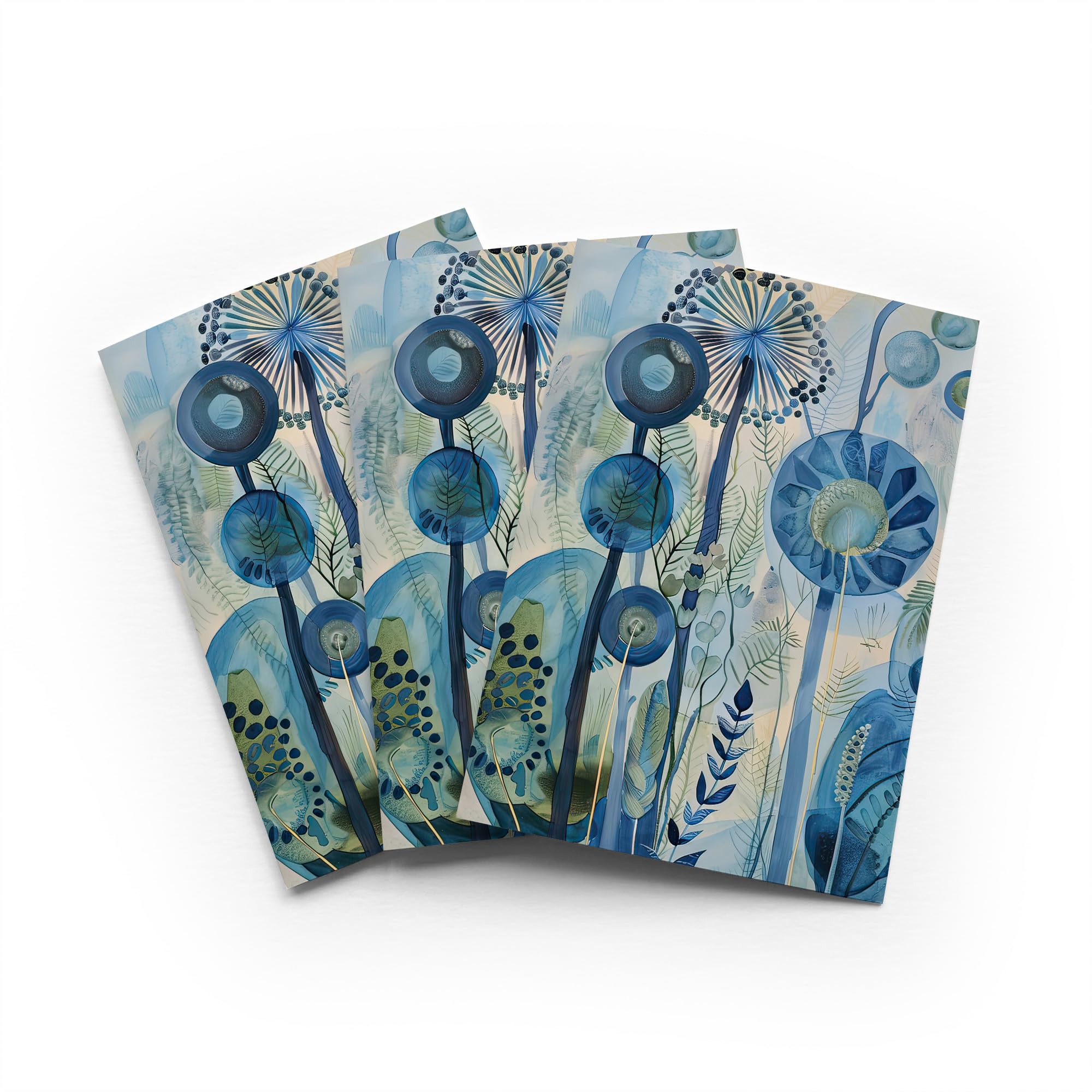 Abstract Blue Wildflowers Greeting Card Watercolour Floral Any Occasion Set of 3 Blank Inside 5x7 Inch 13x18 cm
