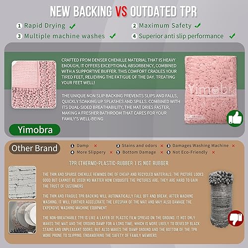 Miniatura 432 de Yimobra - Tapete de baño largo de felpilla, grande de 55.1 x 24 pulgadas, microfibra gruesa, absorbente, extrasuave, antideslizante, peludo, lavable