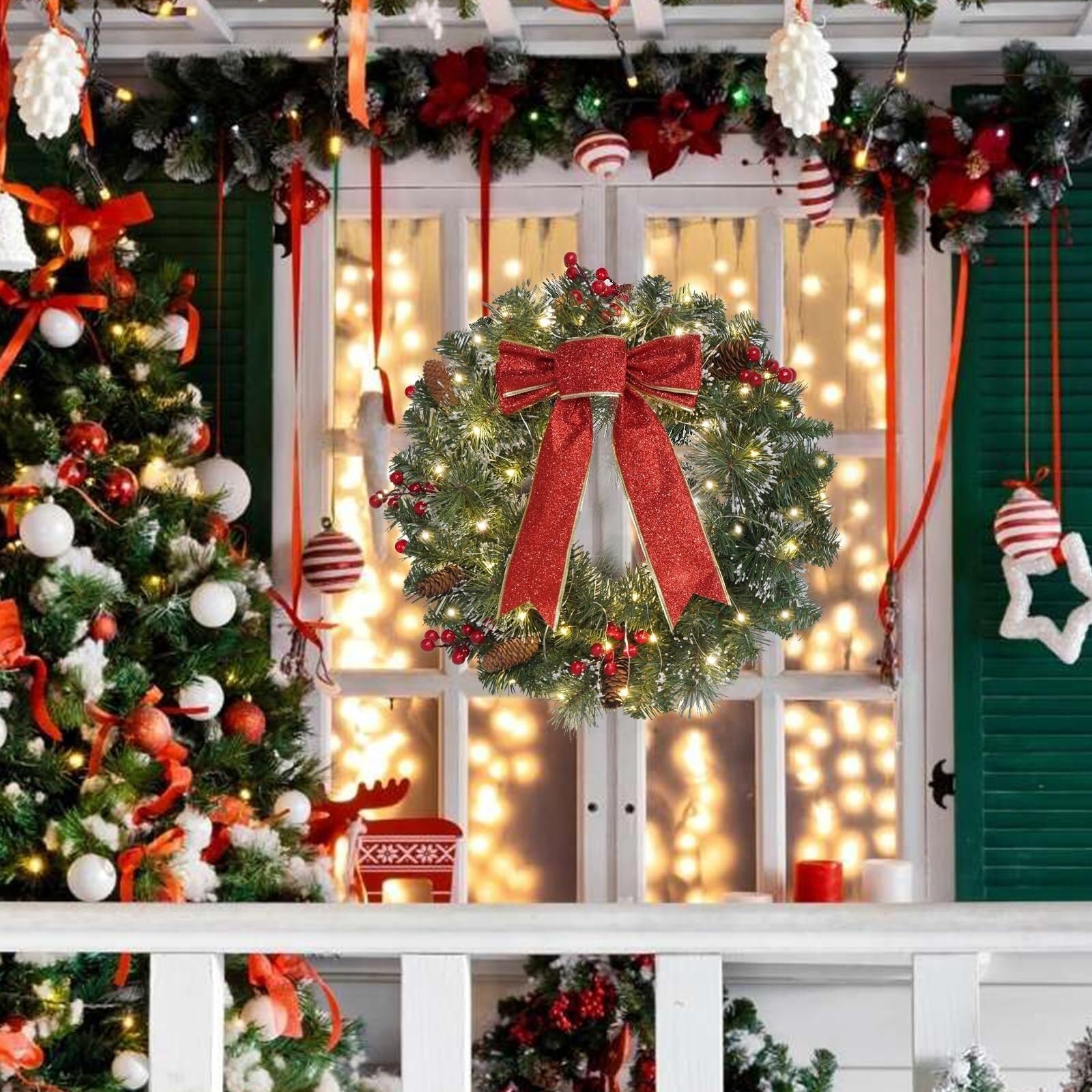 Corona Navidad Guirnalda De Navidad Luces Invierno Decoraciones Puerta Principal Artificial Decoración