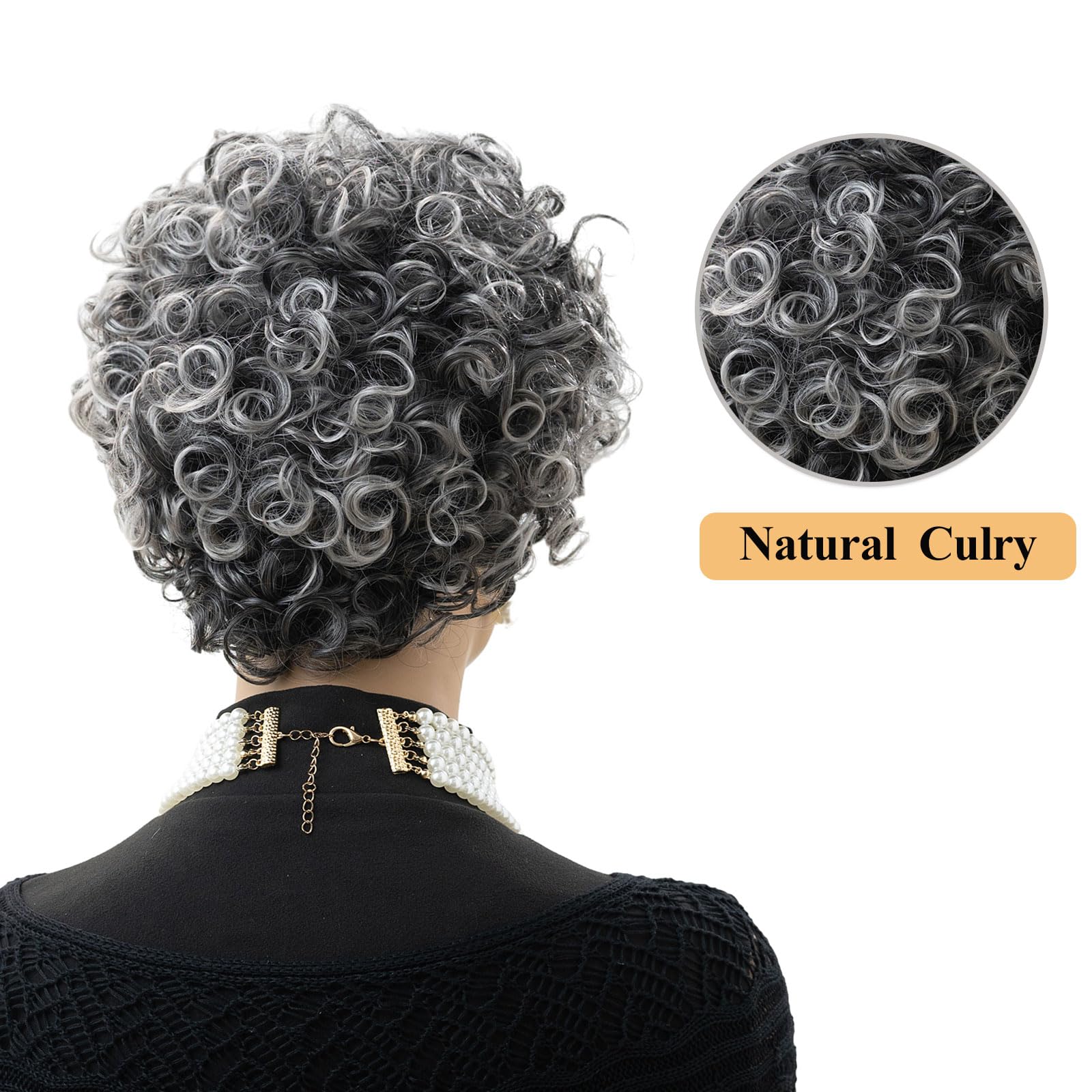 Short Curly Pixie Wig with Bangs and Adjustable Cap