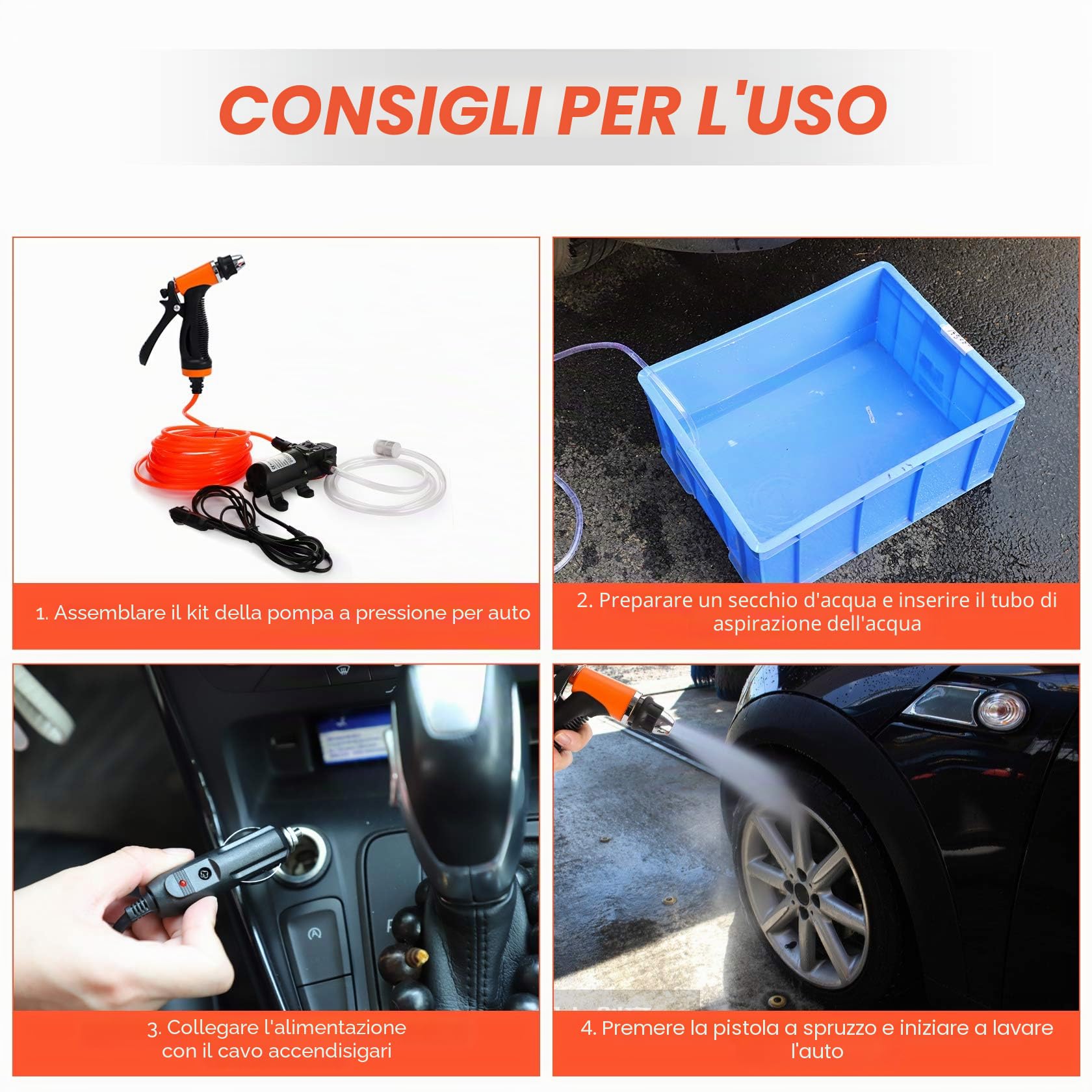 Pindex Pompa Acqua 12 V Autoadescante con Pistola a Spruzzo d'Acqua 100 W, Pompa a Membrana 12 V Per Camper, Campeggio, Barca, Roulotte, Pulizia Auto