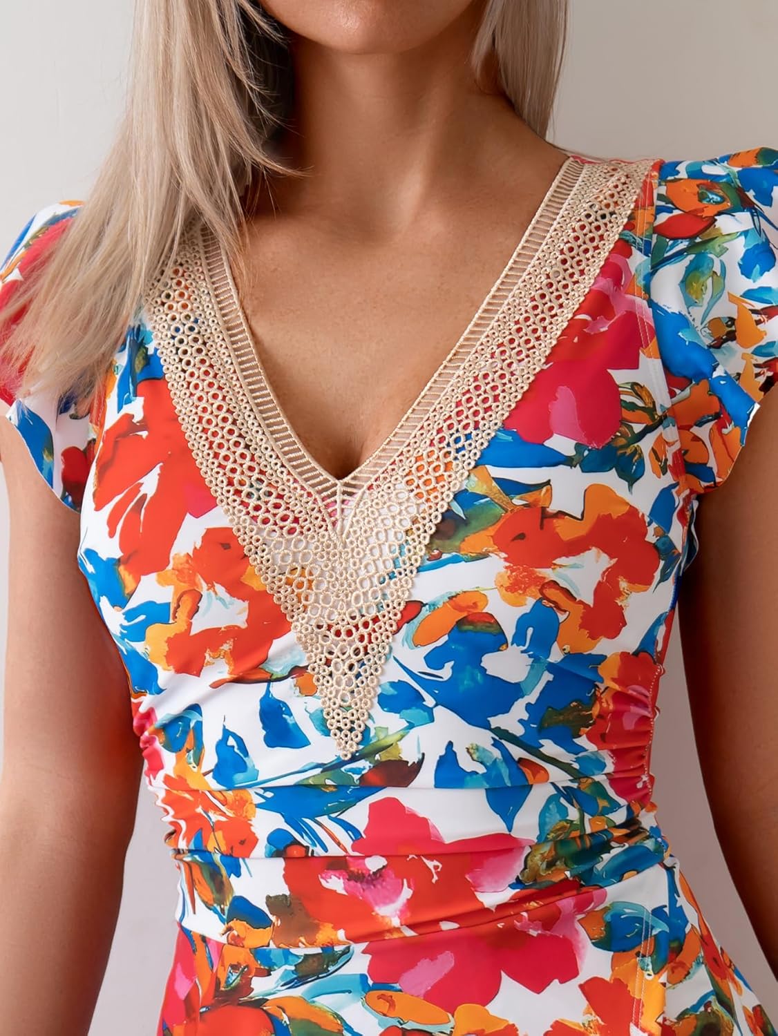 B2prity Women's One Piece Swim Dress Swimsuit Tummy Control Bathing Suit Skirt Ruffle V Neck Split Swimwear - Image 6