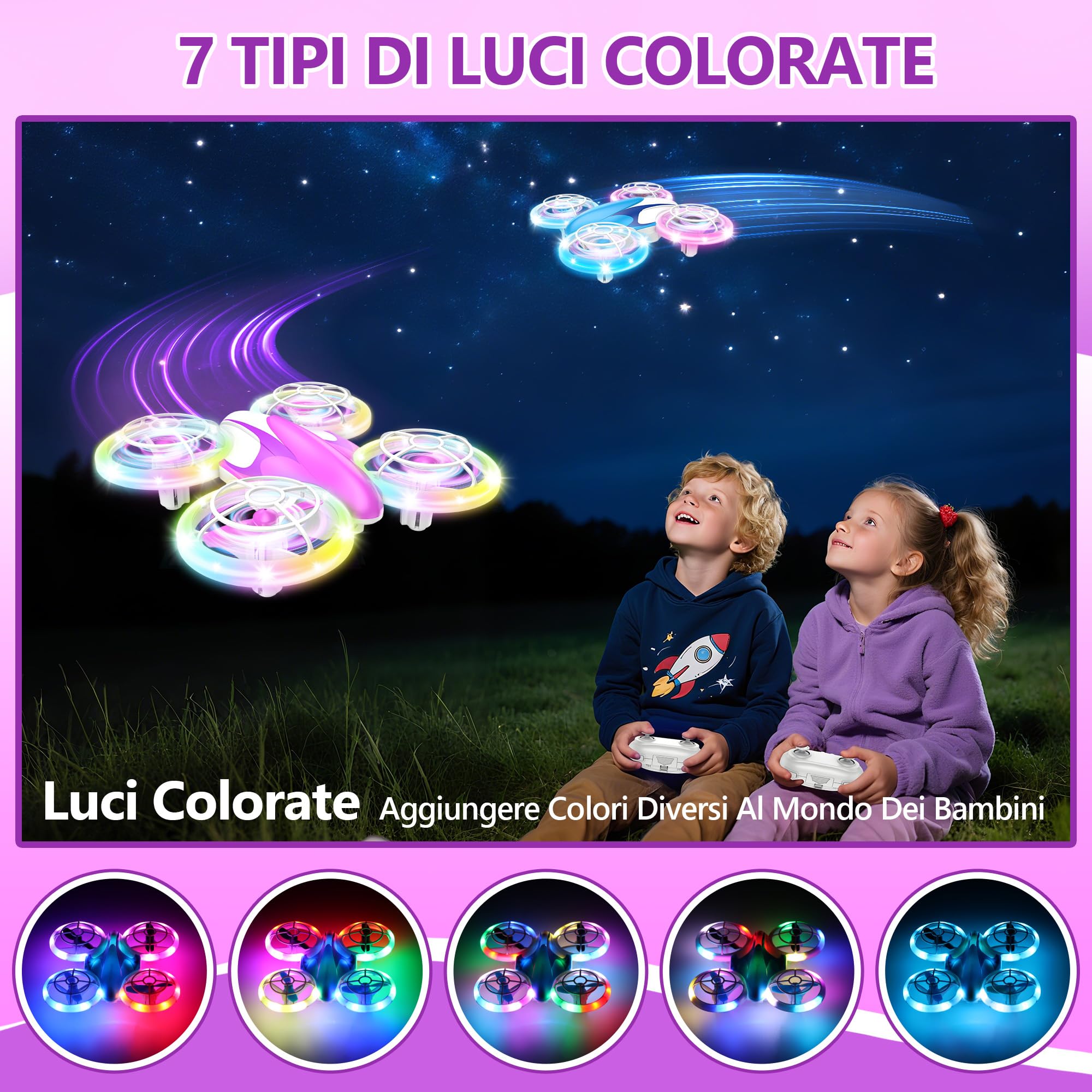 Charmofun Mini Drone Bambini con Luci, RC Aereo Giocattolo Drone Telecomandato con Funzione Hovering, 3D Flip e 3 Batterie, Giocattoli Regalo Per Principianti, Ragazzi e Ragazze (Rosa)