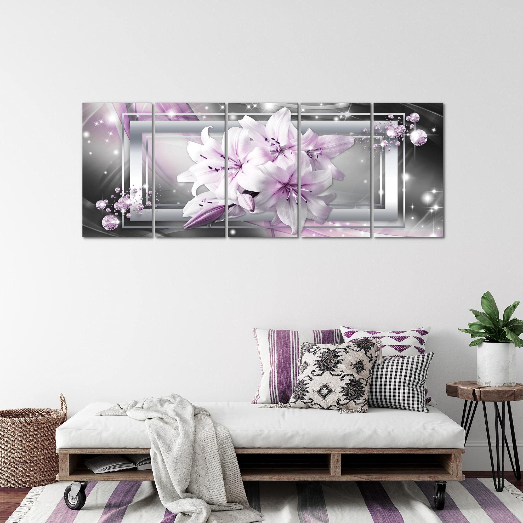Runa Art Murali XXL Fiori Gigli 200 x 80 cm Rosa Grigio 5 Pezzi - Made in Germany - 021755b