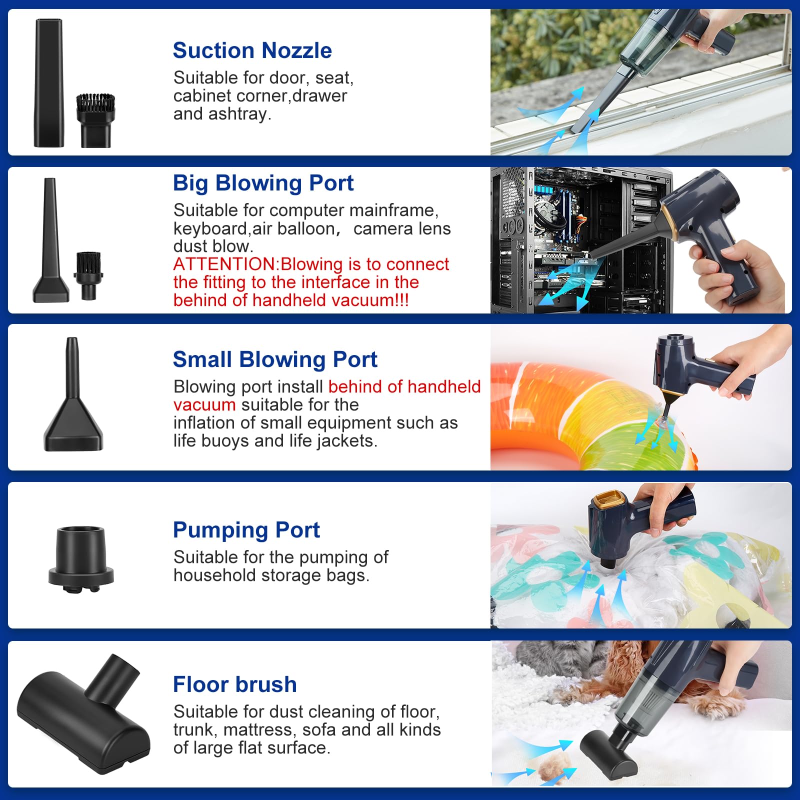 WADEO 12000PA Aspirapolvere Portatile con Motore Brushless e Ultra Aspirazione, Aspirapolvere per Auto Aggiornato con Luce LED, Mini Aspirapolvere Senza Fili 3 in 1 Power Bank per Auto, Casa, Tipo C