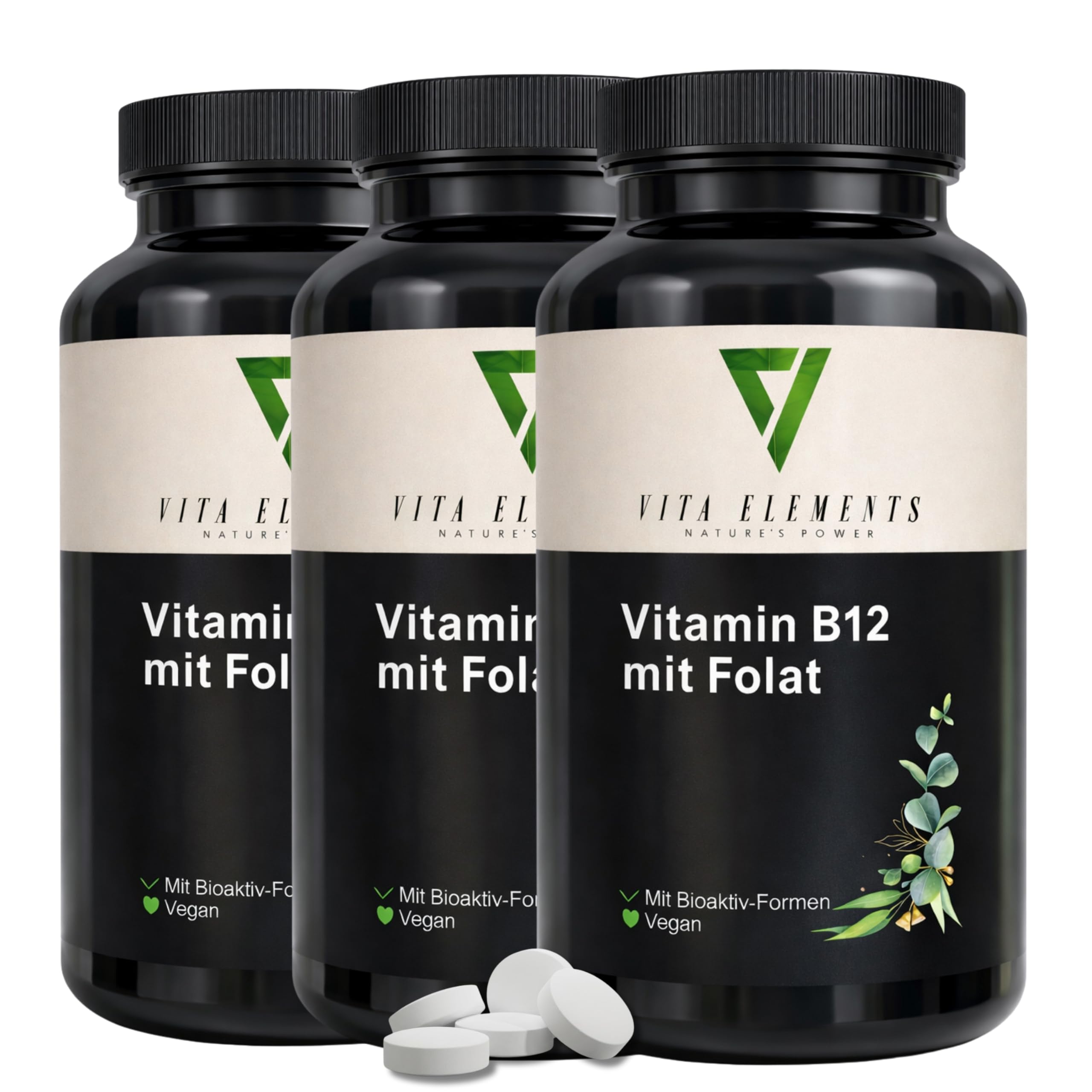 Vita Elements Vitamine B12 avec Acide Folique - 180 comprimés - Lot de 3