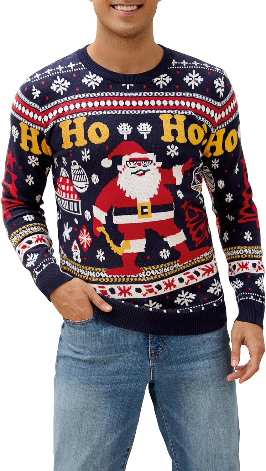 Mens Ugly Christmas Sweater Santa Clause Reindeer Snowflake Knitted Funny Pullover Xmas Holiday Long Sleeve Sweaters