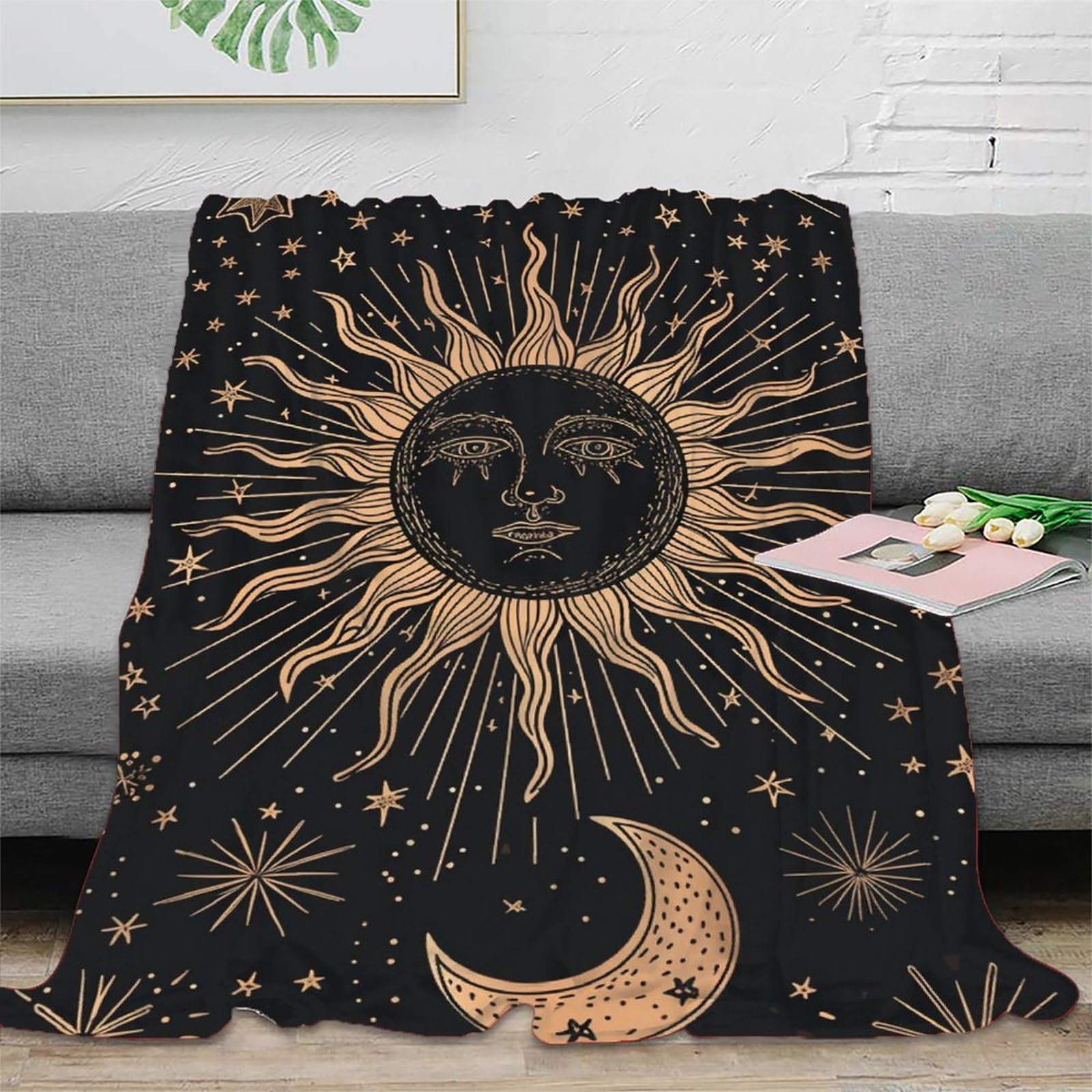 Decke Mit Sonne & Mond Design – 152x127 Cm, Weich, Warm, Aus Fleece, Für Sofa, Bett, Als Geschenk