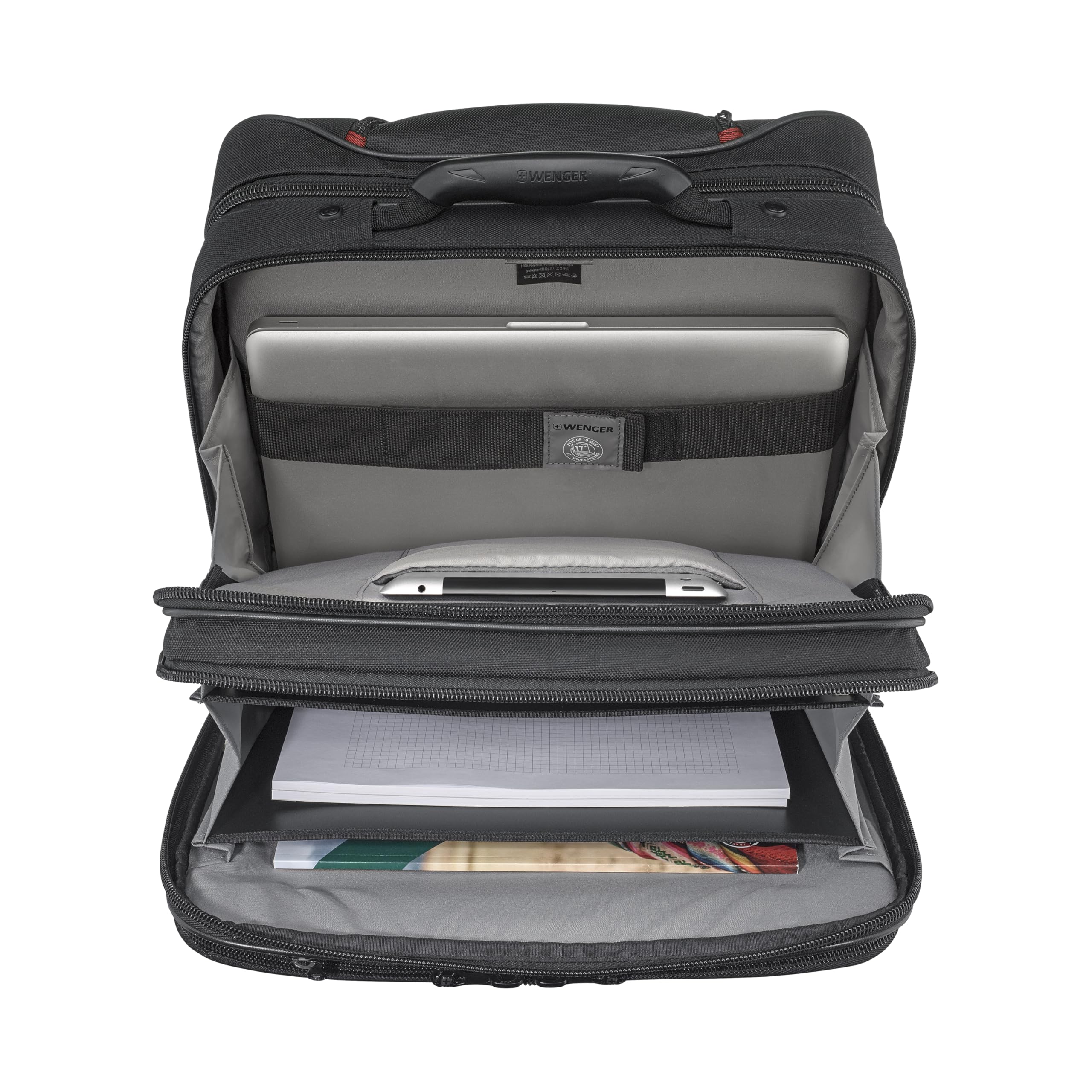 WENGER Trolley Porta PC Patriot, Notebook fino a 17”, Tablet fino a 10’’, Cartella con Ruote, Organizer, 38 l, Uomo Donna, Ufficio Viaggi di Lavoro, Nero, Sostenibile, 612259