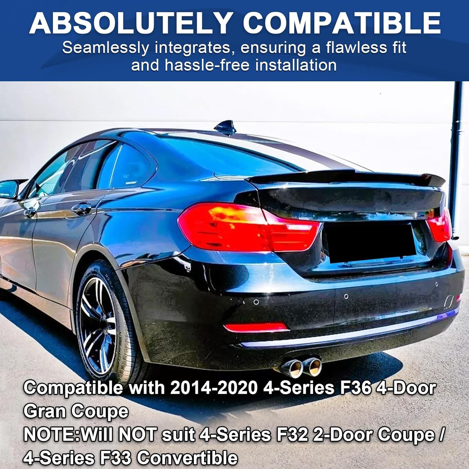 Alerón trasero negro brillante para BMW Serie 4 F36 de 4 puertas Gran Coupe 2014-2020, resistente al impacto, plástico ABS de alta resistencia, alerón de maletero (estilo M4)