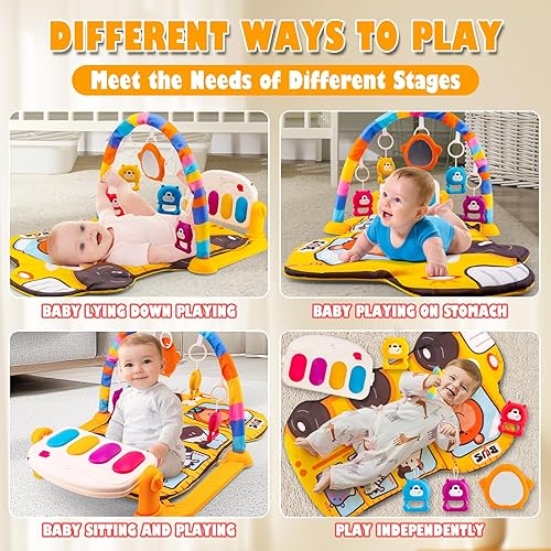 Miniatura 3 de Tapete de piano de bebé con temática de autobús de dibujos animados, tapete de juegos para gimnasio para patear y jugar, tapete de juego para bebé,