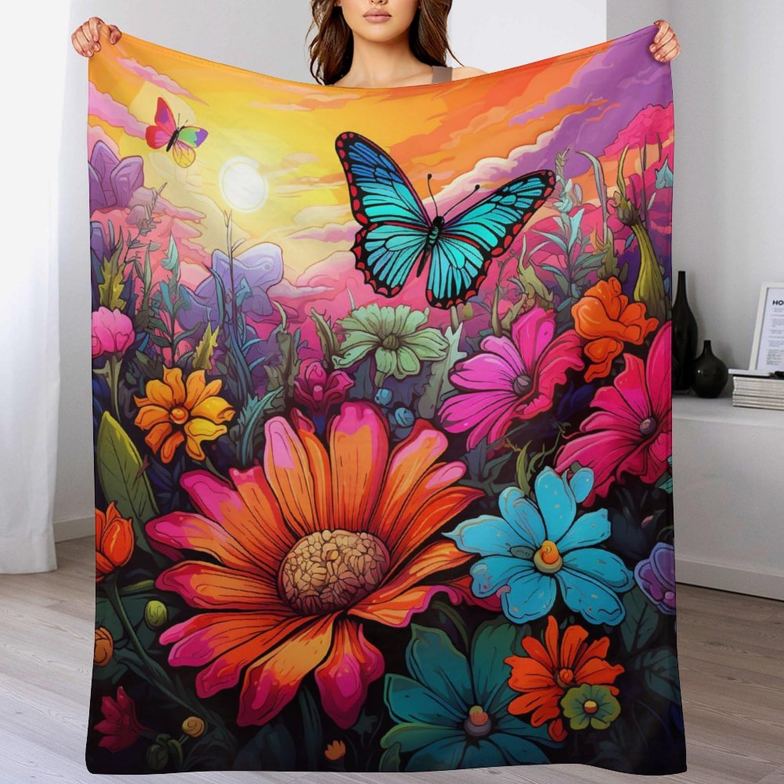 Couverture polaire en flannel papillon 180x200 cm pour lit