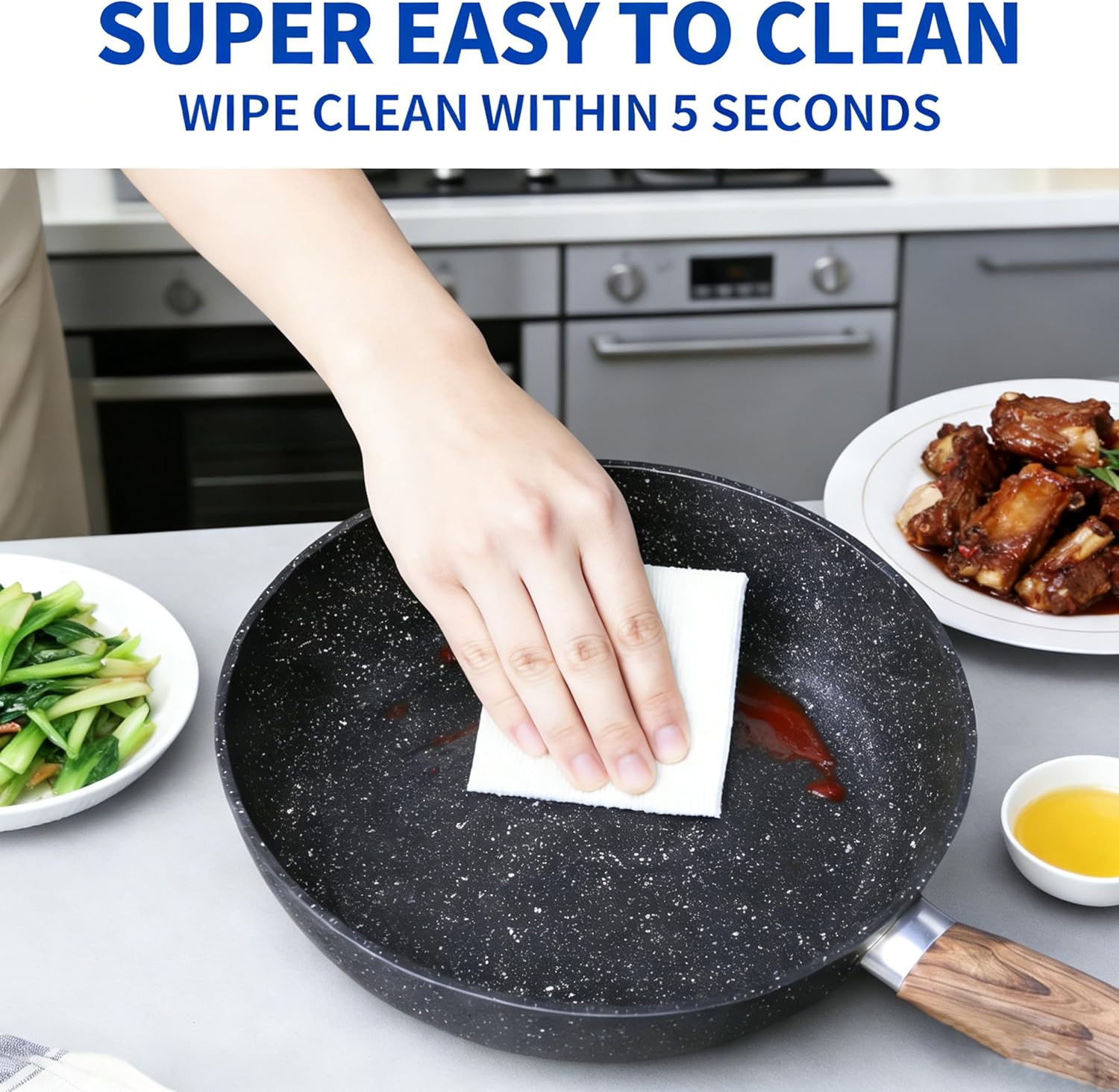 Simple Deluxe 17Pcs Ceramic Cookware Set, Nonstick & Non-Toxic Healthy Pots and Pans, Heat-Resistant Handles, Induction Cookware Sets with Frying Pans, Black