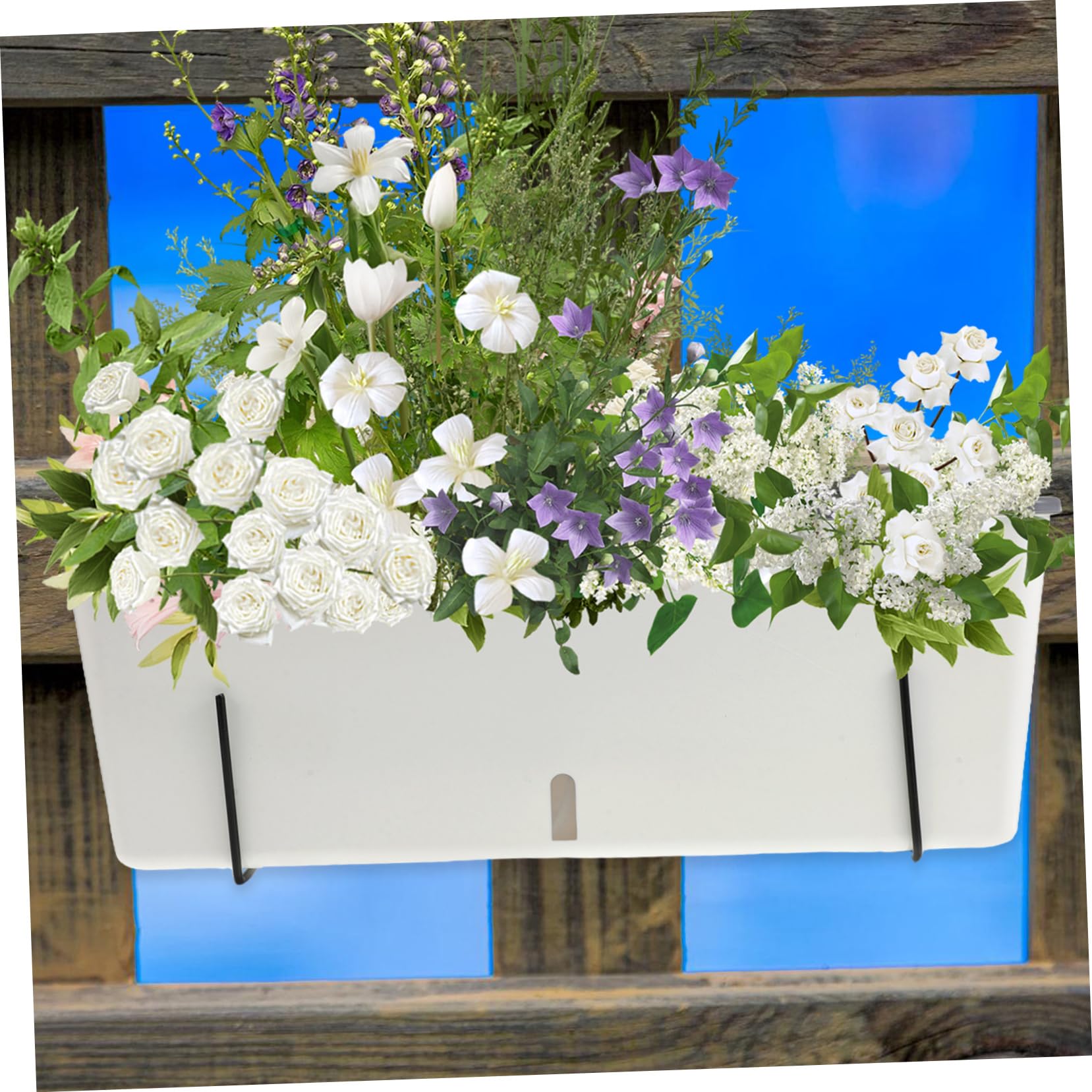 TOYANDONA Set 1 Vaso Rettangolare per Erbe Aromatiche e Verdure con Supporto Sospeso, in Plastica Pp e As con Funzione di Riserva D'acqua, per Davanzale e Giardinaggio