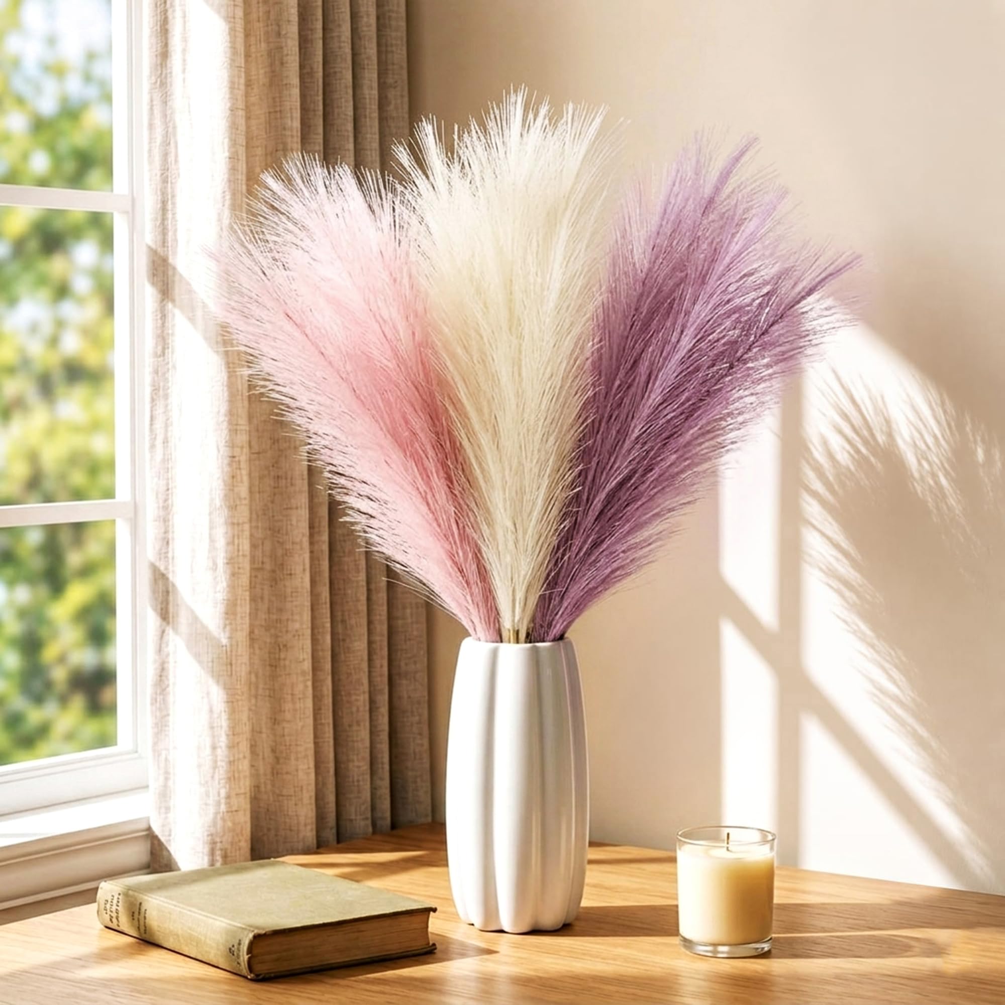 Pampas Grass Set for Home Decor - Dried Pampas Flowers for Vase - Aesthetic Room Decor for Living Room, Bedroom, Wedding - 15 Stems (Multicolor)-image-31
