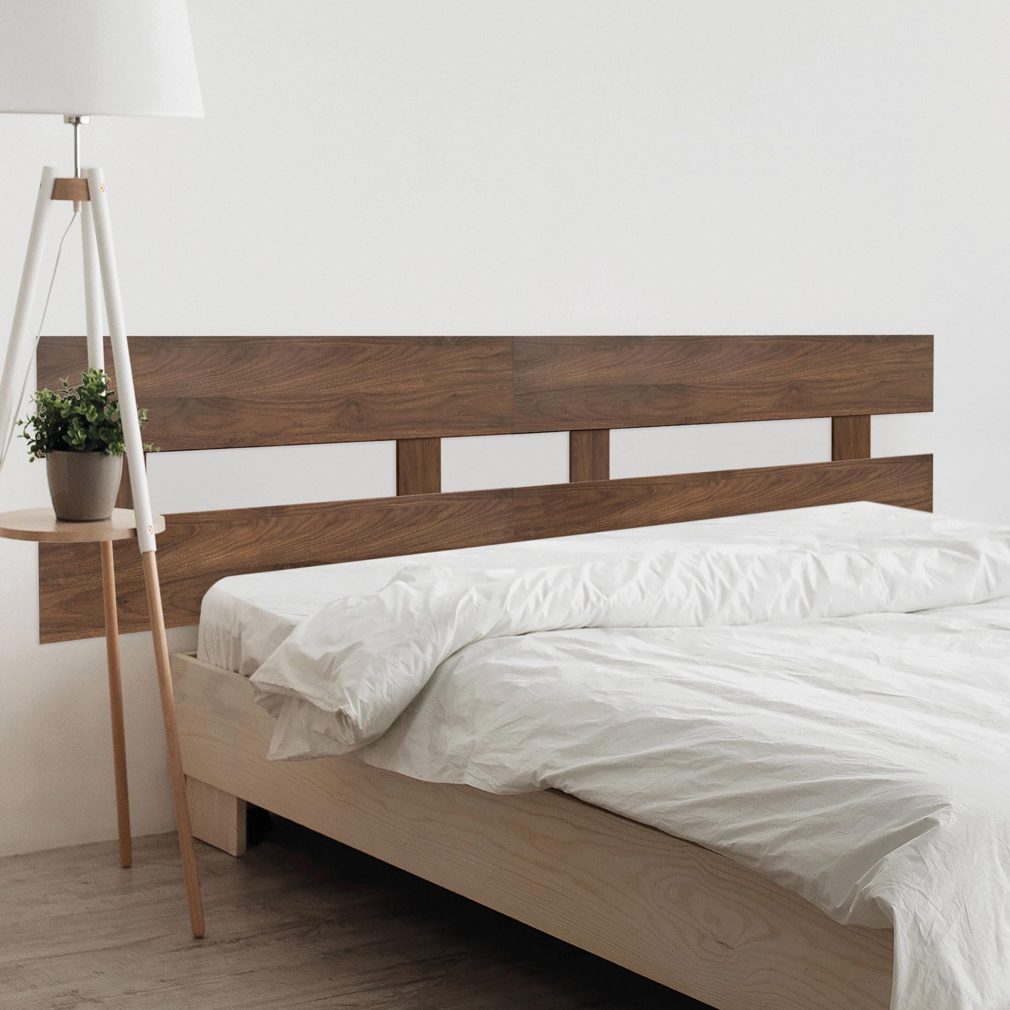 DHOME Testiera in Legno Riciclato MDF Orizzontale Stile Recinto per Letto con Pallet Ferramenta Inclusa (200cm Dual, Noce)