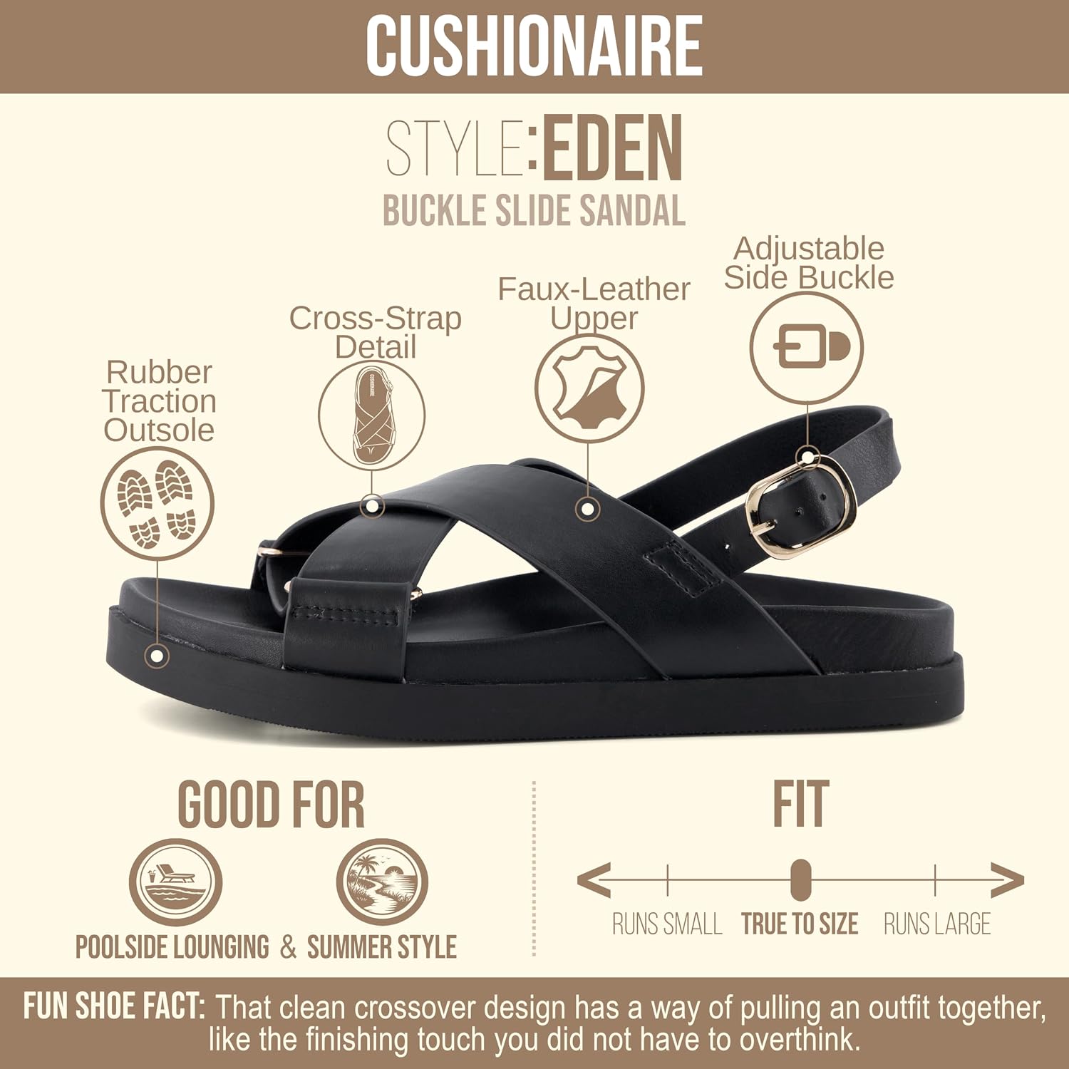 CUSHIONAIRE Eden Footbed Sandals for Women, Comfortable Arch Support Womens Sandals with Platform, Slingback Strap and Memory Foam