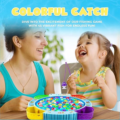 Miniatura 3 de IPIDIPI TOYS Juego de pesca para niños, juego de pesca magnético iluminado para niños pequeños  45 peces, 8 postes de juguete de pesca  Juego de