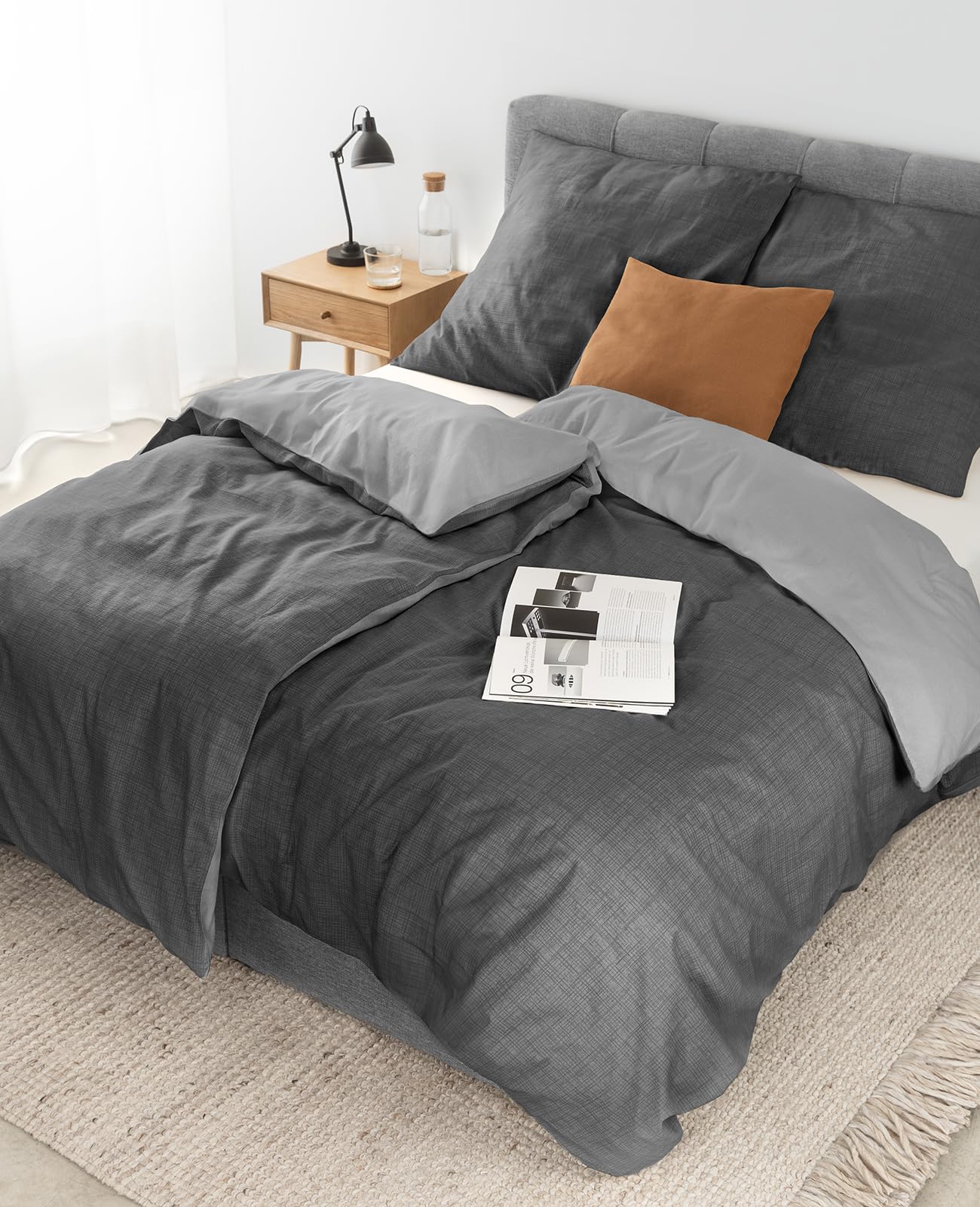 lionto dibea Renforcé-Wendebettwäsche aus 100% Baumwolle, 135x200 cm, Kissenbezug 80x80 cm, 4-teilige Bettwäsche zu jeder Jahreszeit, pflegeleicht und formstabil, inkl. Oeko-TEX Zertifikat, grau