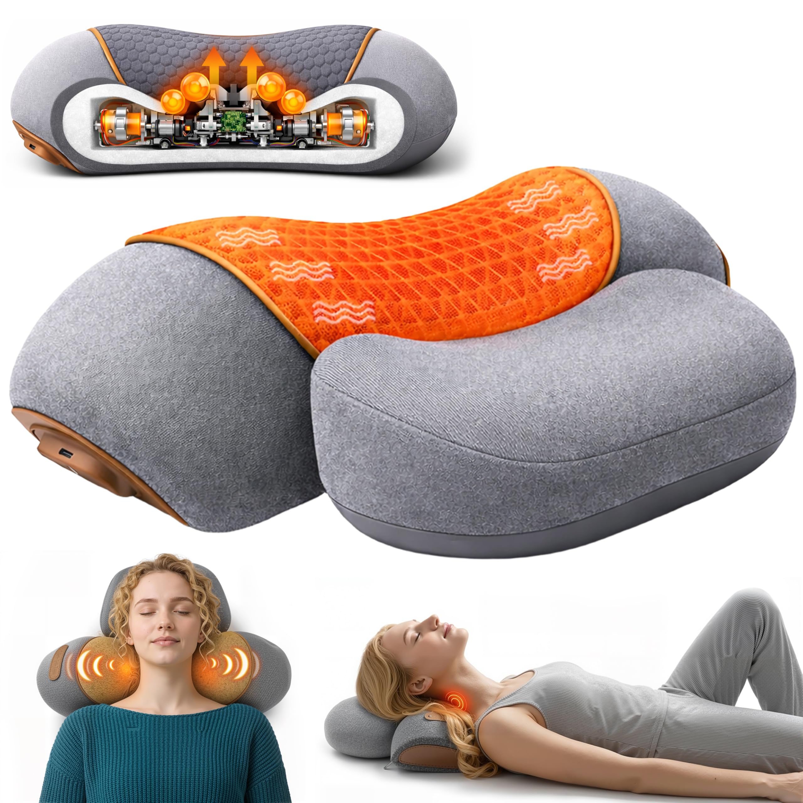 Photo 1 of Blumues 2026 Upgraded 3-in-1 Neck Massager Pillow with Heat, Rechargeable Massager Pillow, Deep Tissue Massage, Cervical Support for Neck Hump, Portable for Home, Travel & Night Relaxation