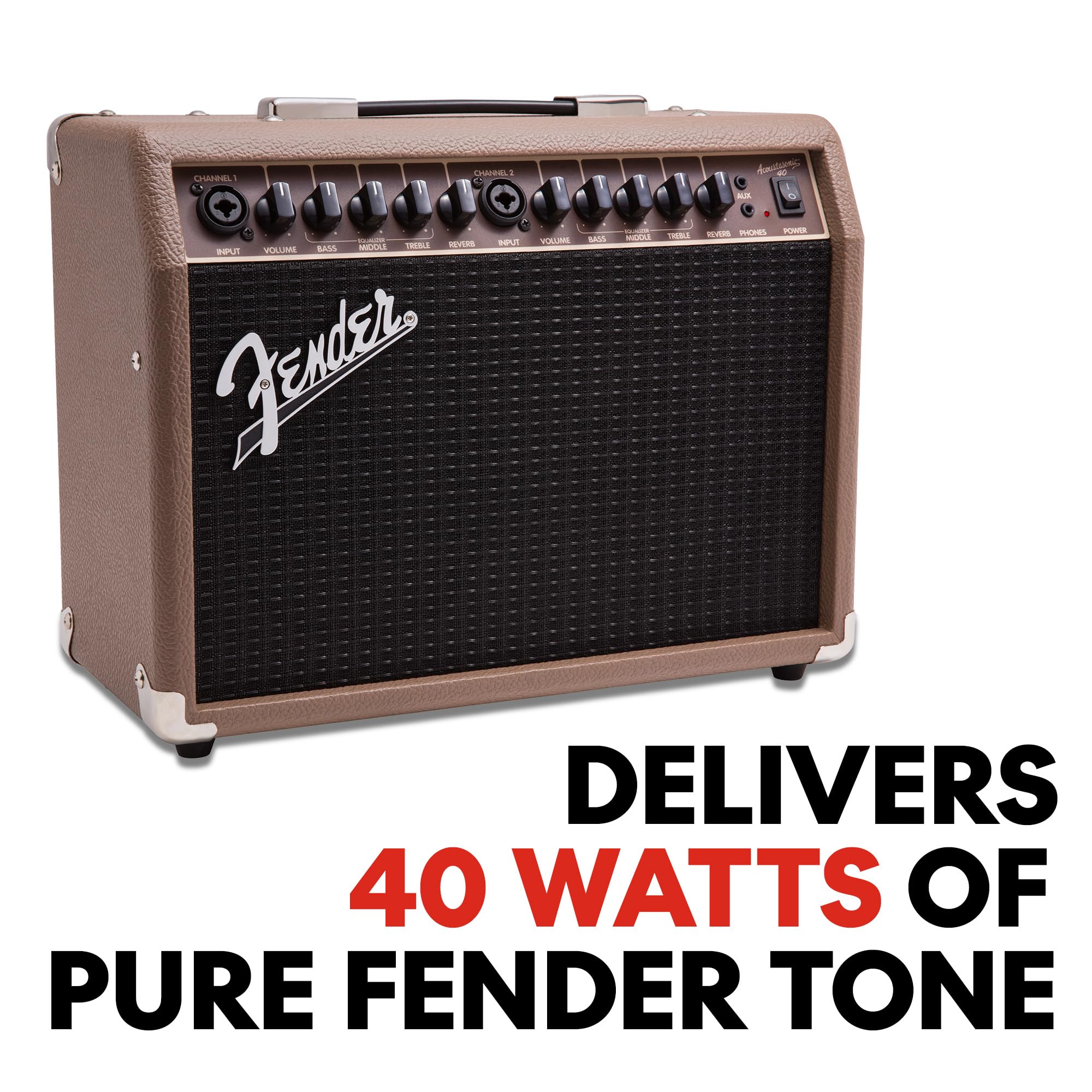 Fender Acoustasonic 40 Gitarrenverstärker | Dual 6,5 Full-Range-Lautsprecher mit Whizzer Cones, Built-in Reverb, XLr/1/4 Combo Eingänge, 3-Band Eq, 2 Jahre Garantie
