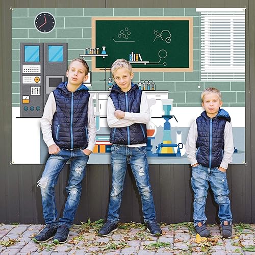 Miniatura 4 de PAKBOOM Cartel de fondo de escena de laboratorio de ciencia  Decoraciones de fiesta de cumpleaños VBS suministros para cabina de fotos  3.9 x 5.9