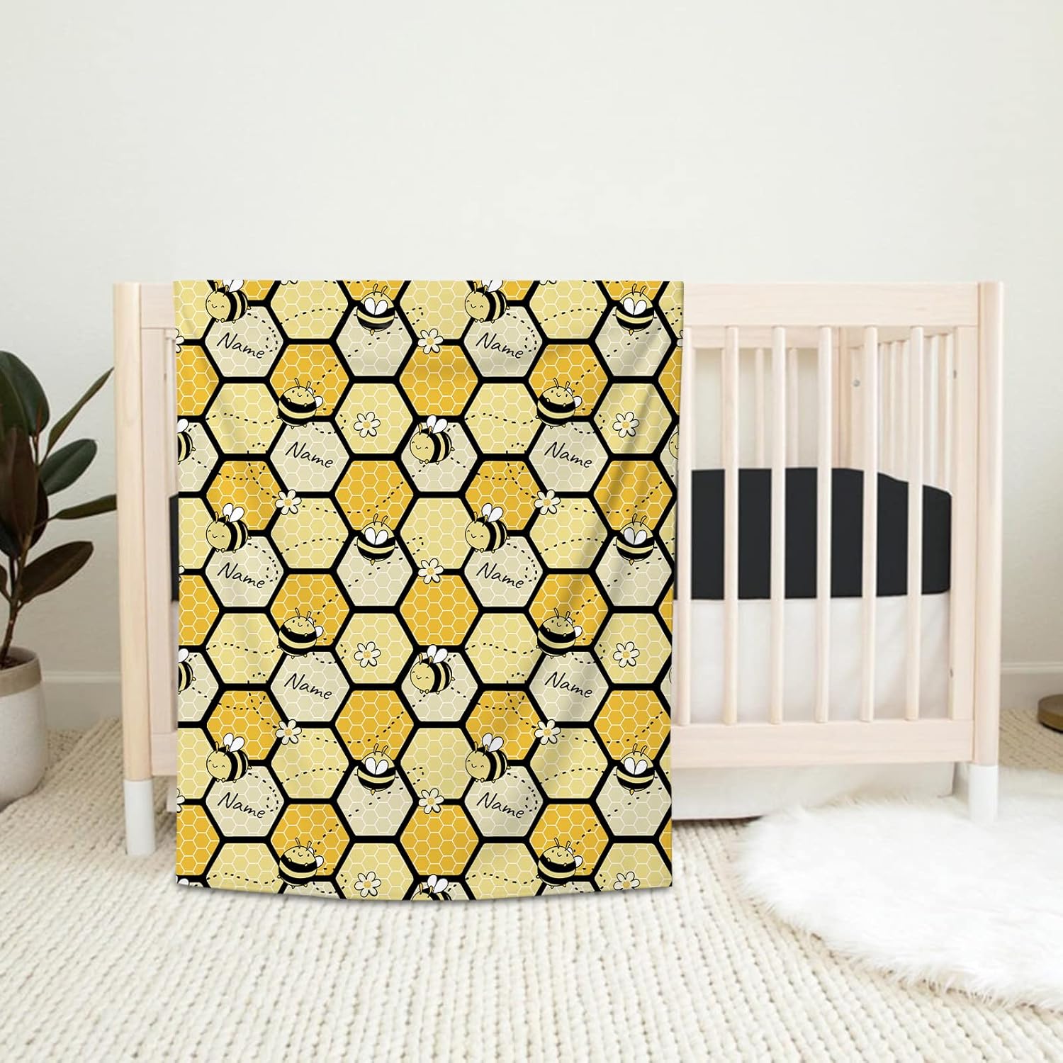 Personalized Baby Blanket with Name-Custom Baby Blankets for Girls-Baby Customized Blankets-Baby Name Blanket-Personalized Baby Blankets for Girls with Name (Bumble Bee),Yellow,giftbabyblanket1,King