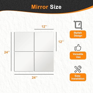 Delma Home Gym Mirrors, 12'' x 12'' Glass Mirror Tiles, 4 PCS