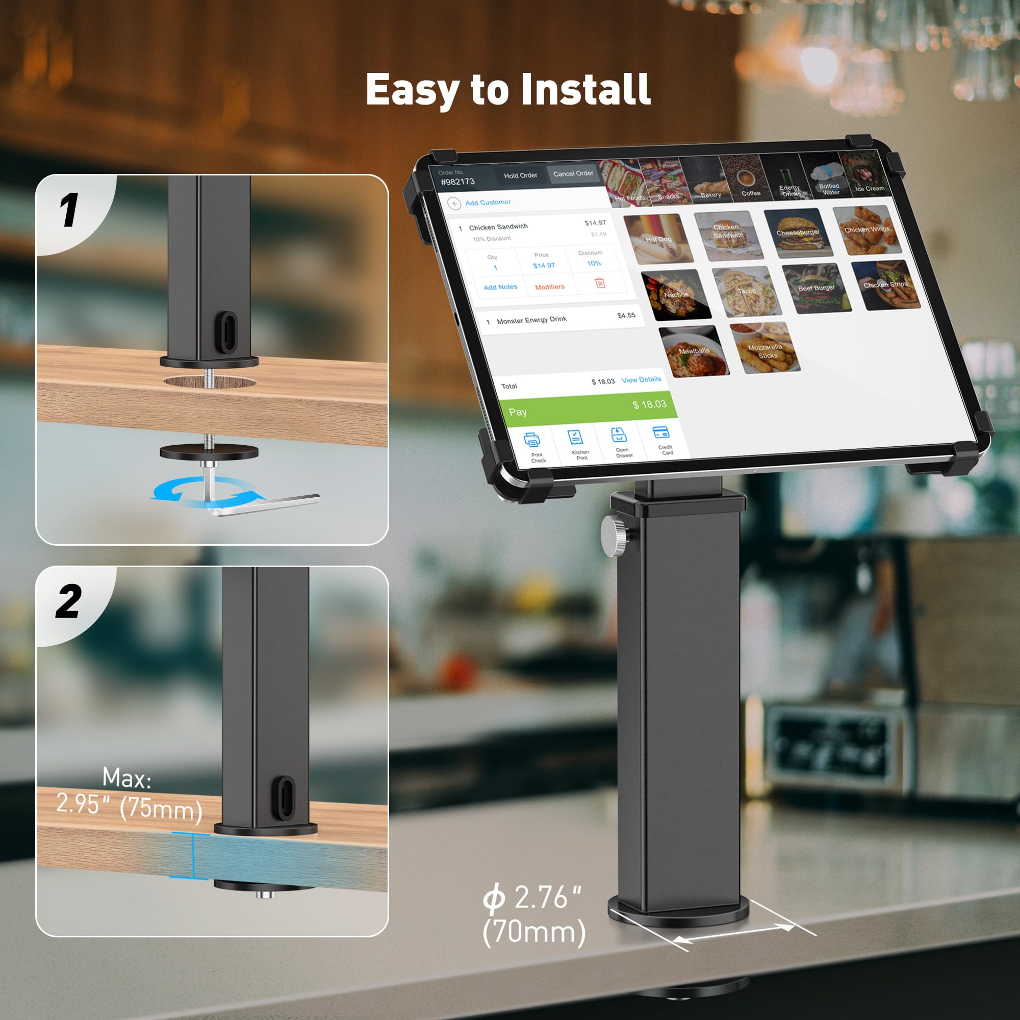 AboveTEK Soporte Antirrobo de Escritorio para iPad, Ajustable con rotación de 360° e inclinación de 180° para tabletas de 9,7 a 13 Pulgadas,Aluminio Resistente, Ideal para el Trabajo-Negro