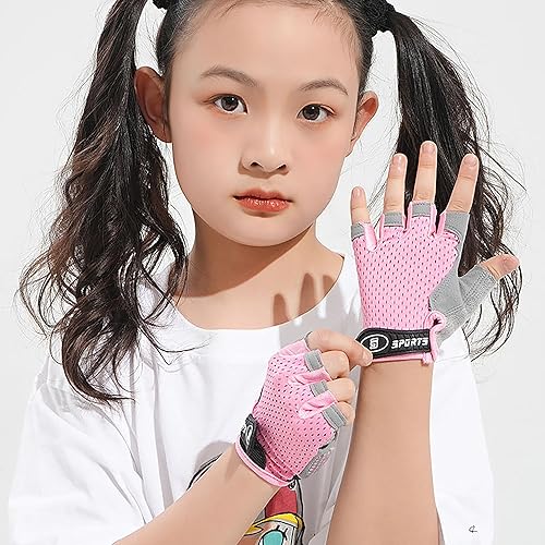 Miniatura 6 de Girls Half Finger Bike Gloves Fingerleses Cycling Non Slip Sun Protection Riding Gloves for Youth Kids 3-8T 7-15T