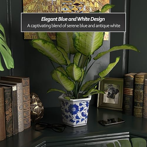 Miniatura 8 de Red Lantern Maceta de porcelana azul y blanca de dragón de 10"