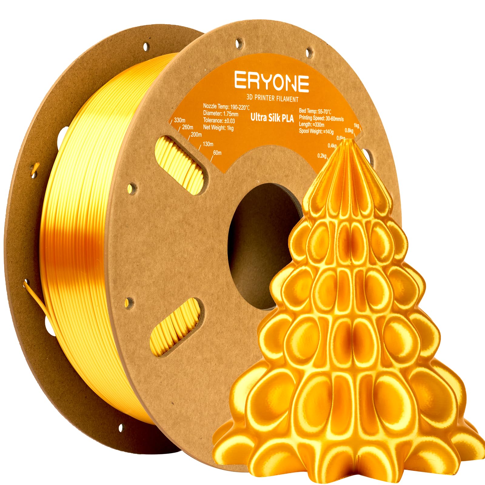 Ultra Silk PLA Filament for 3D Printer, 1.75mm +/- 0.03mm, 1kg (2.2LBS)/Spool, Ultra Silk Gold