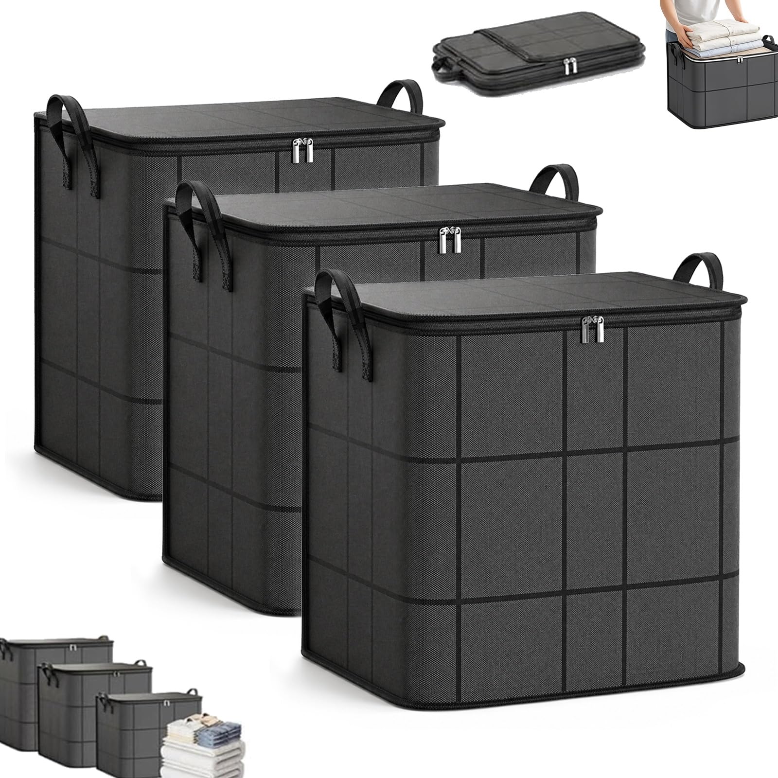 Spacious Moving Storage Bin, Foldable Zippered Fabric Organizer