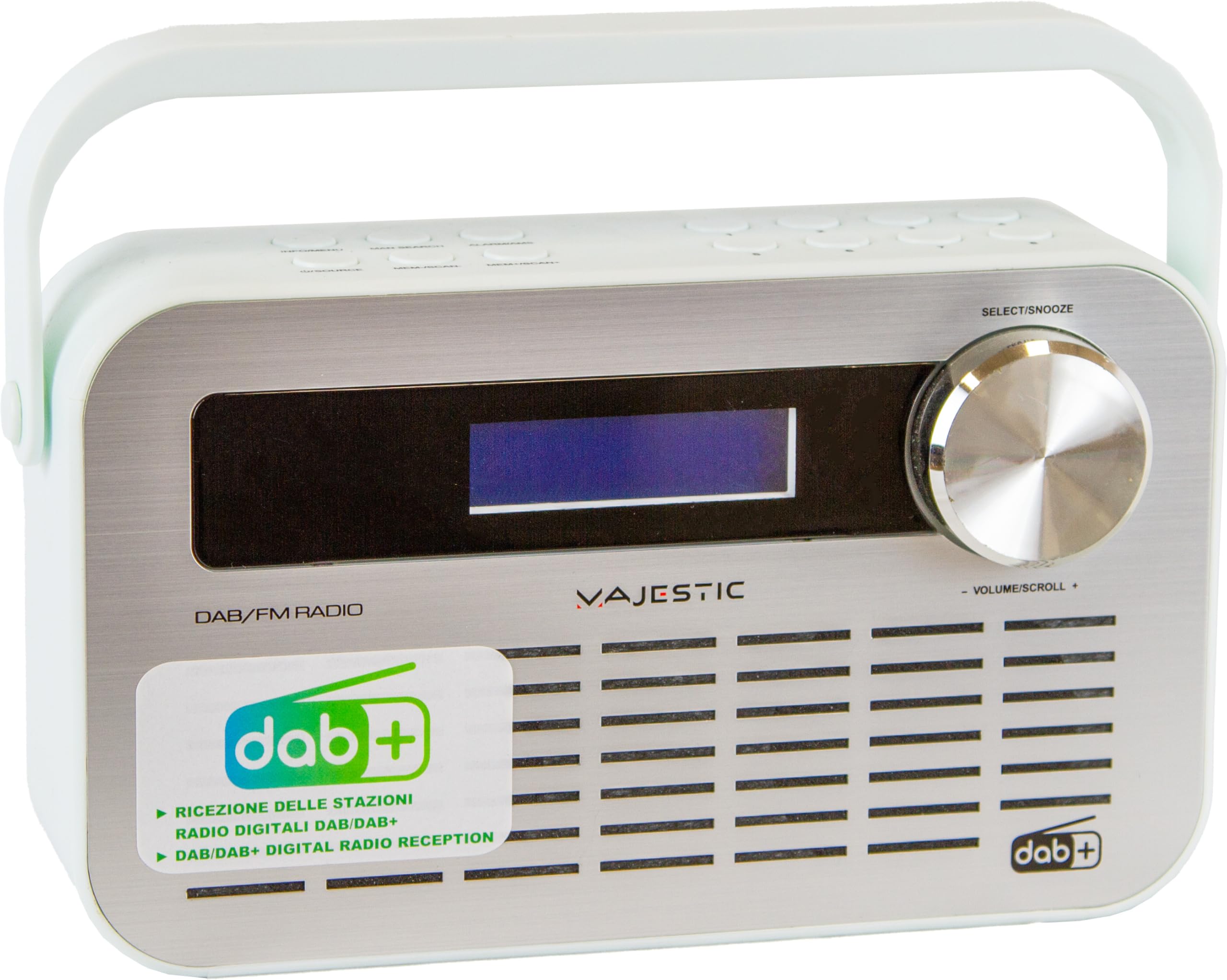 Majestic DAB 843 - Radio DAB/DAB+/FM, display LCD, Ingresso AUX-IN, presa cuffie, sveglia doppio allarme, adattatore per alimentazione incluso