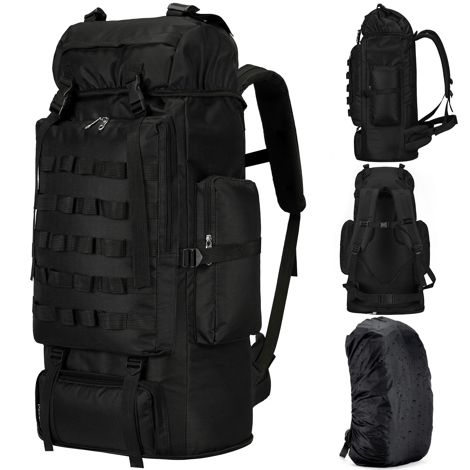 70L/100L Großer Camping-Wanderrucksack mit Regenschutz, wasserdichter Molle-Rucksack, Militär-Rucksack, leichter Rucksack-Tagesrucksack für Trekking, Klettern, Outdoor