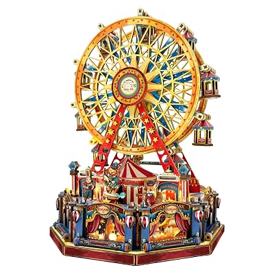 STRUCWOOD DIY 3D Wooden Puzzle Ferris Wheel,DIY Dollhouse Kit Circus Building Model,Christmas Decor Craft Sets with Lights and Music,Gifts for Adults Teens -Century Ferris Wheel(SQ-69)