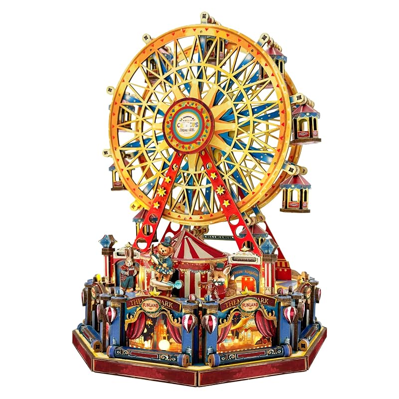 STRUCWOOD DIY 3D Wooden Puzzle Ferris Wheel,DIY Dollhouse Kit Circus Building Model,Christmas Decor Craft Sets with Lights and Music,Gifts for Adults Teens -Century Ferris Wheel(SQ-69)