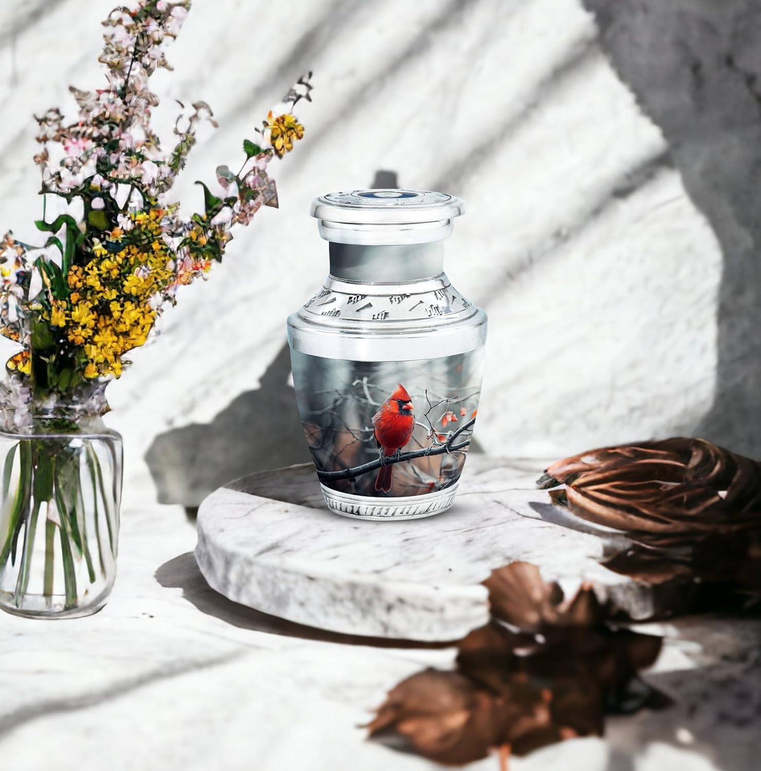 Cardinal Urn for Ashes, Small Urns, Silver Urns for Human Ashes Adult Male, Cremation Urn for Ashes, Urns for Human Ashes Adult Man, Keepsake Urns for Human Ashes, Pet Urn for Ashes