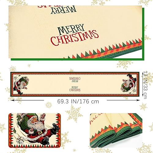 Miniatura 2 de HPMNS Camino de mesa de Navidad, camino de Navidad para mesa, impreso encantador camino de mesa vintage de Santa beige, Navidad, mesa del hogar,