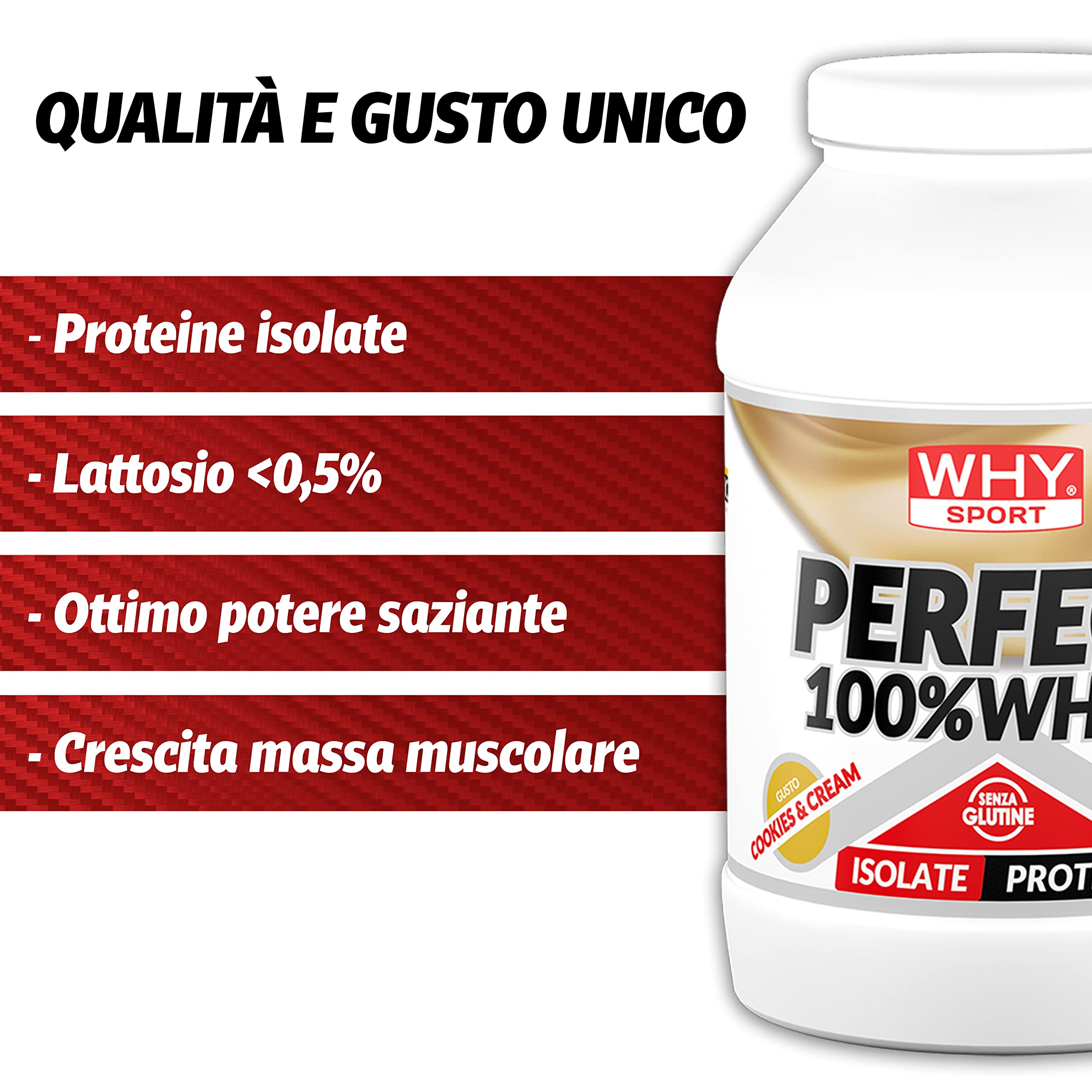 WHY SPORT PERFECT 100% WHEY - Białka Whey - Izolowane białko - Białko w proszku z niezbędnymi aminokwasami dla masy mięśniowej - Cookies & Cream Smak - 1,8 kg