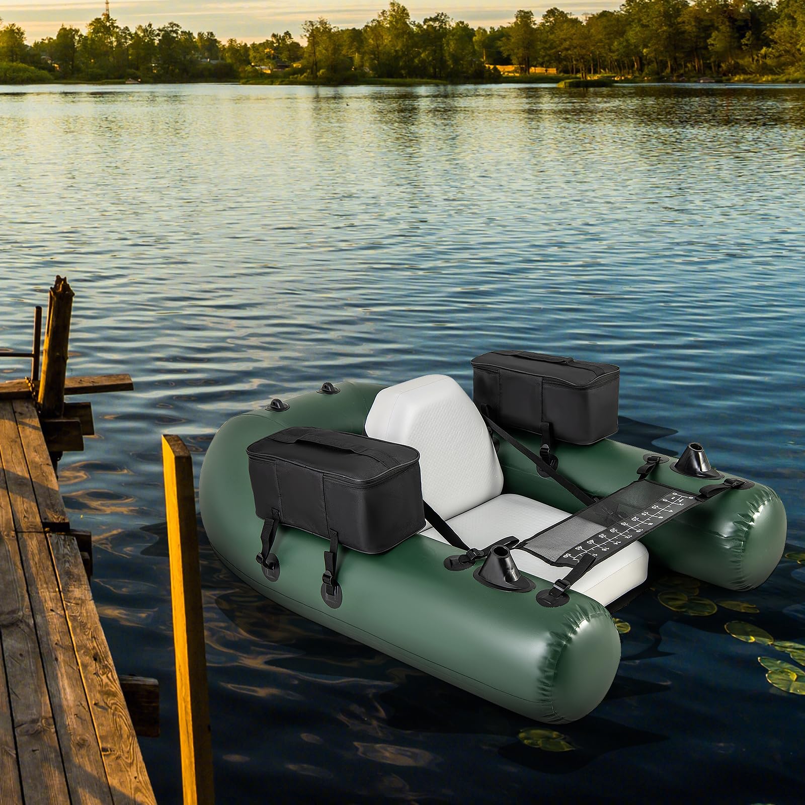 COSTWAY Belly Boat da Pesca, Gommone Gonfiabile da Pesca con 2 Porta Canne, Pompa, Borsa di Trasporto e Kit di Riparazione, Barca da Mare con Compatibile con Motore Fuoribordo, capacità 100kg