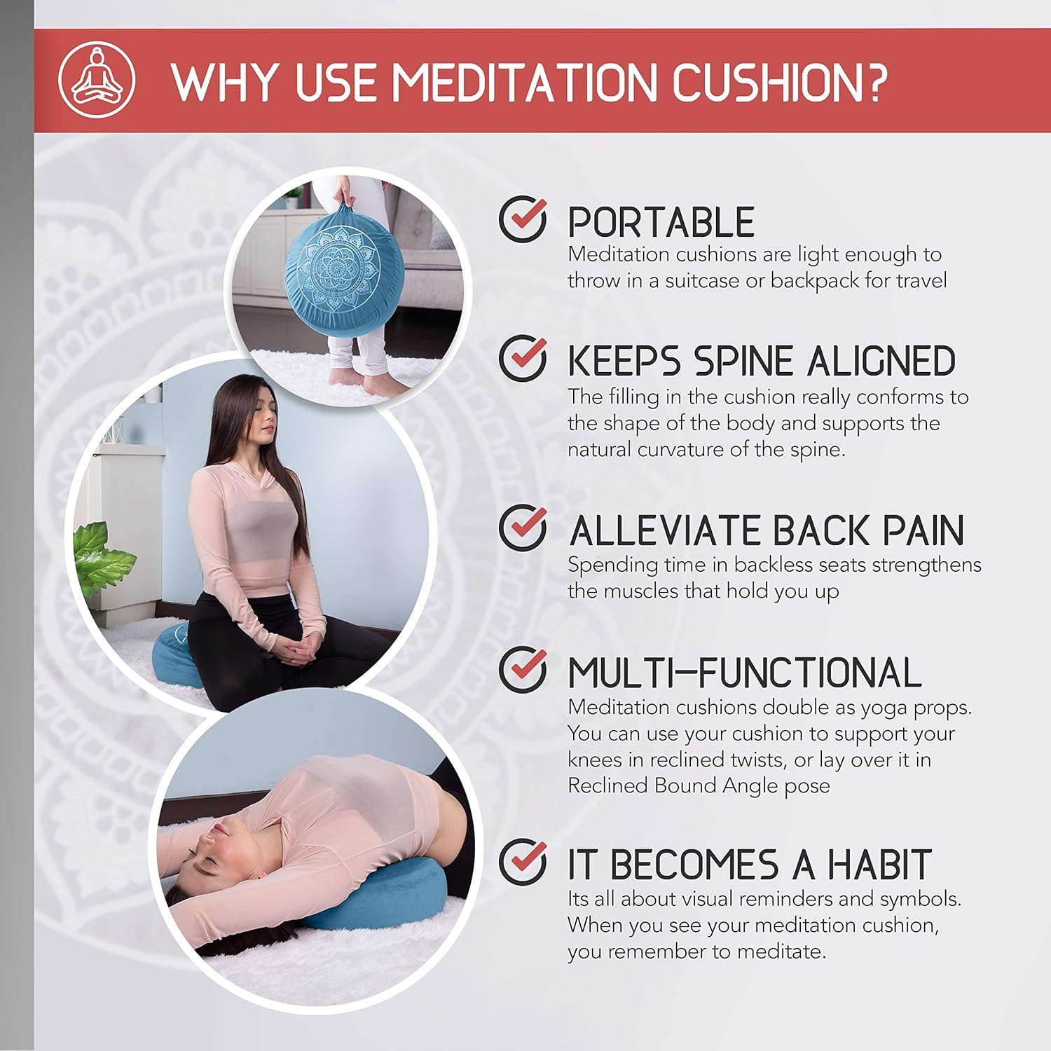 Florensi Yoga & Meditation Bundle | Blue Meditation Cushion & Blue Yoga Bolster : Sports & Outdoors